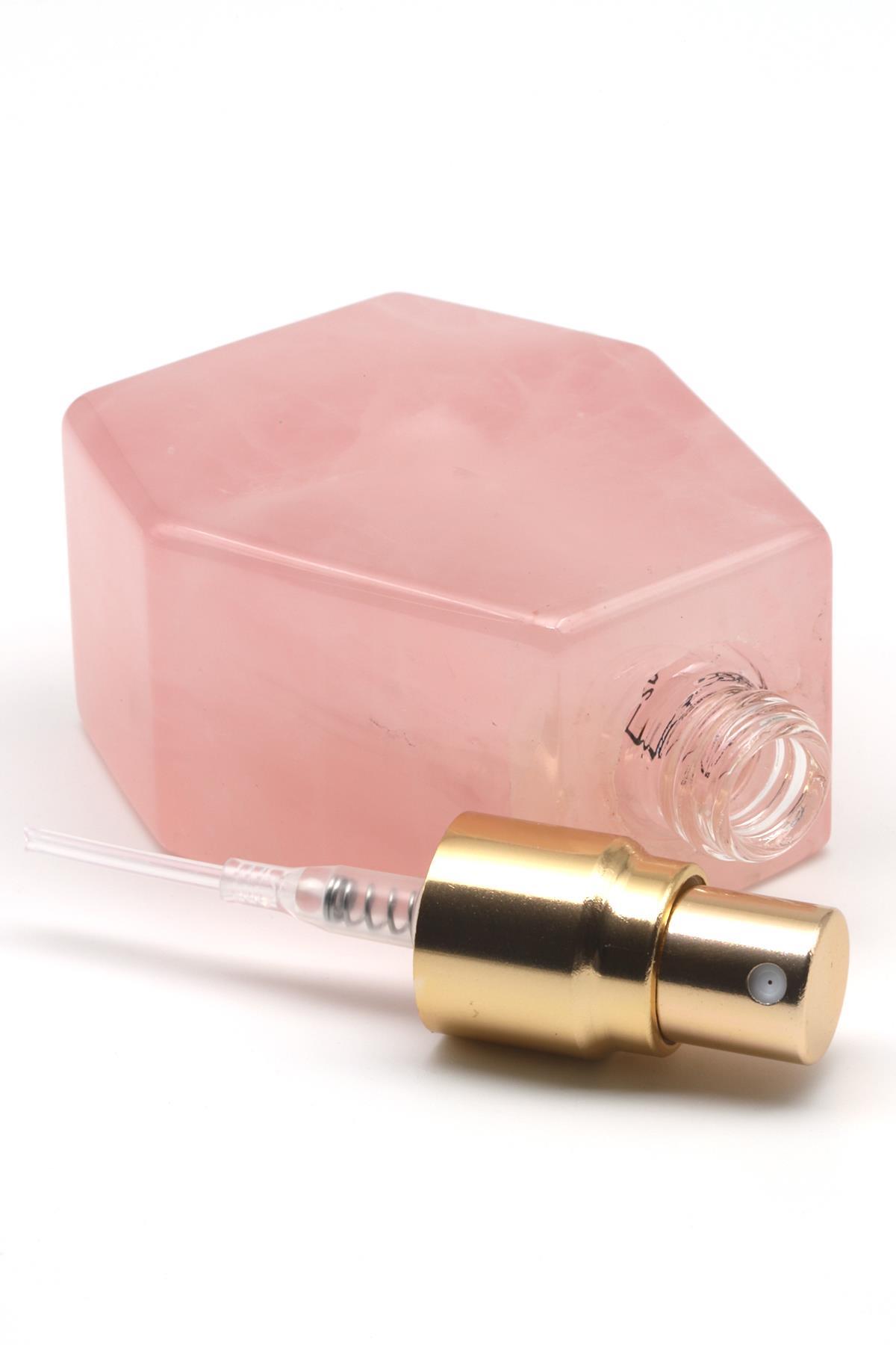 Pembe Kuvars Doğal Taş Parfüm Şişesi 