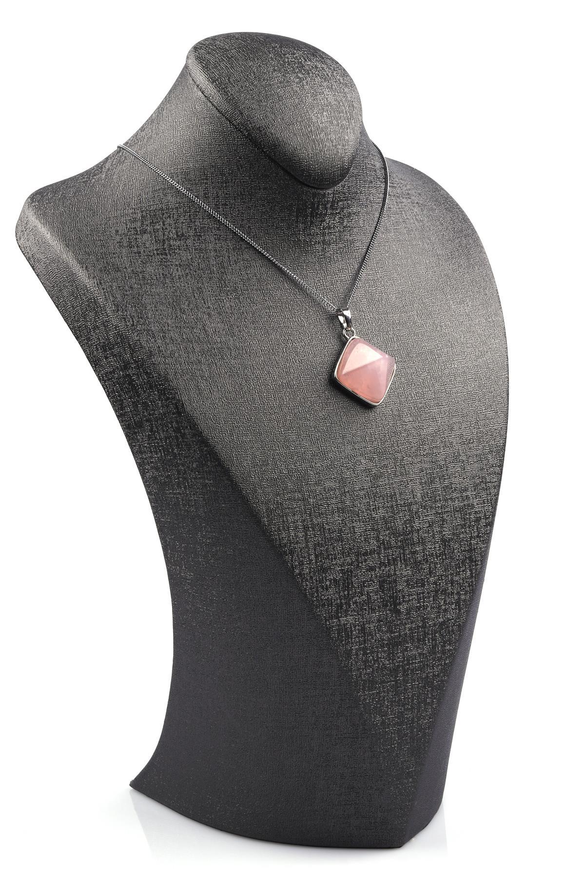 Pembe Kuvars Doğal Taş Piramit Model Kolye