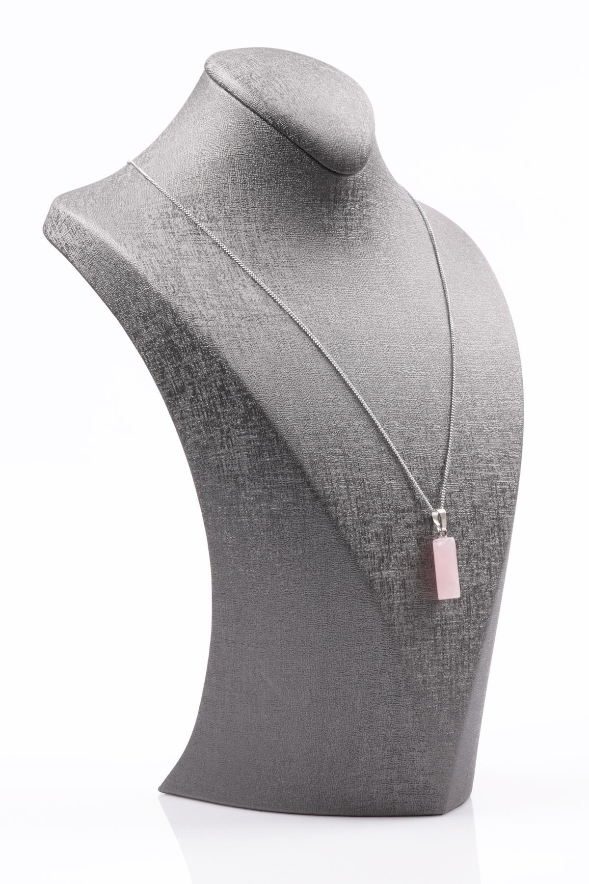 Pembe Kuvars Doğal Taş Silindir Kesim Kolye