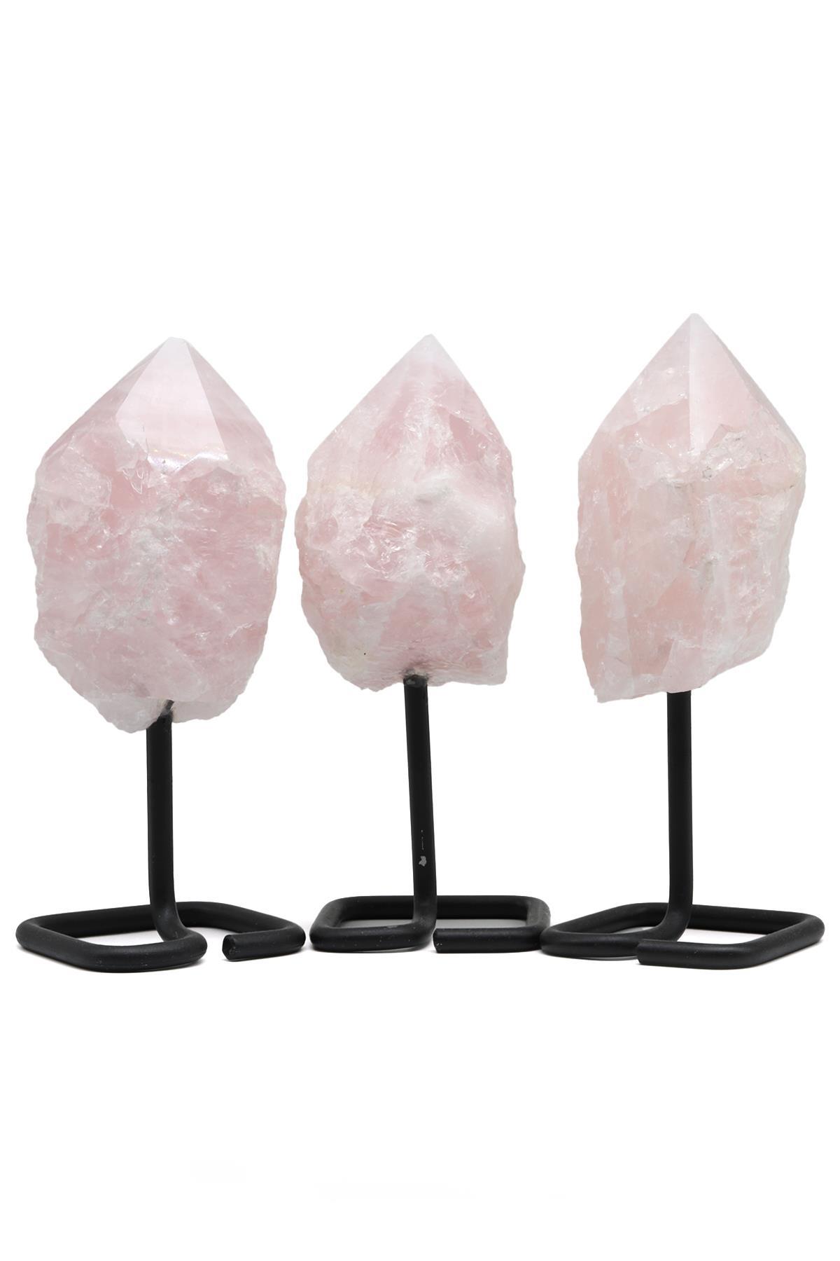 Pembe Kuvars Doğal Taş Standlı Ham Parça