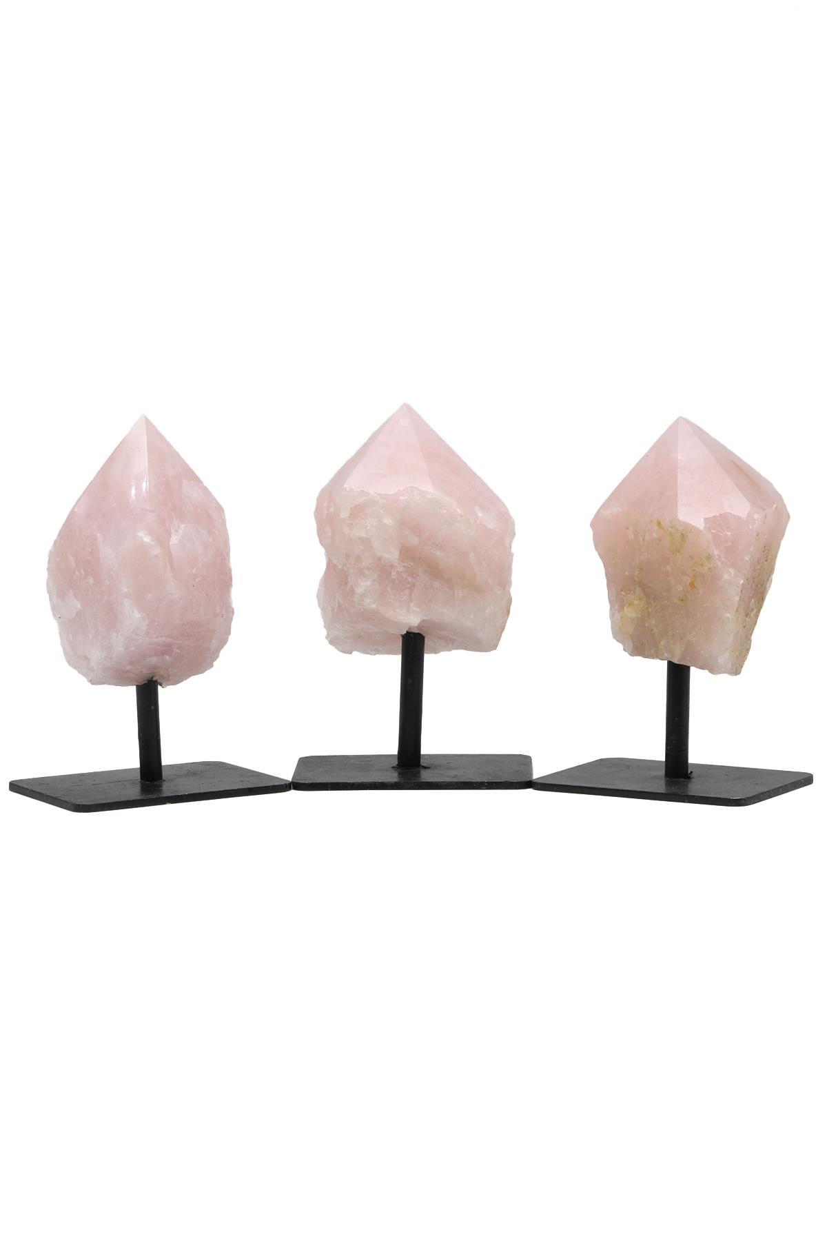 Pembe Kuvars Doğal Taş Standlı Ham Parça