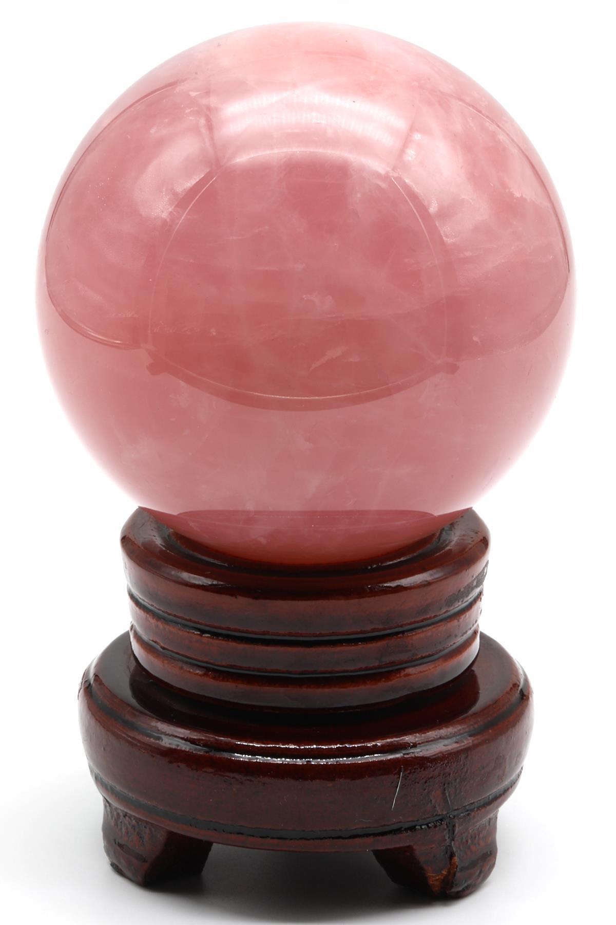 Pembe Kuvars Doğal Taş Standlı Küre