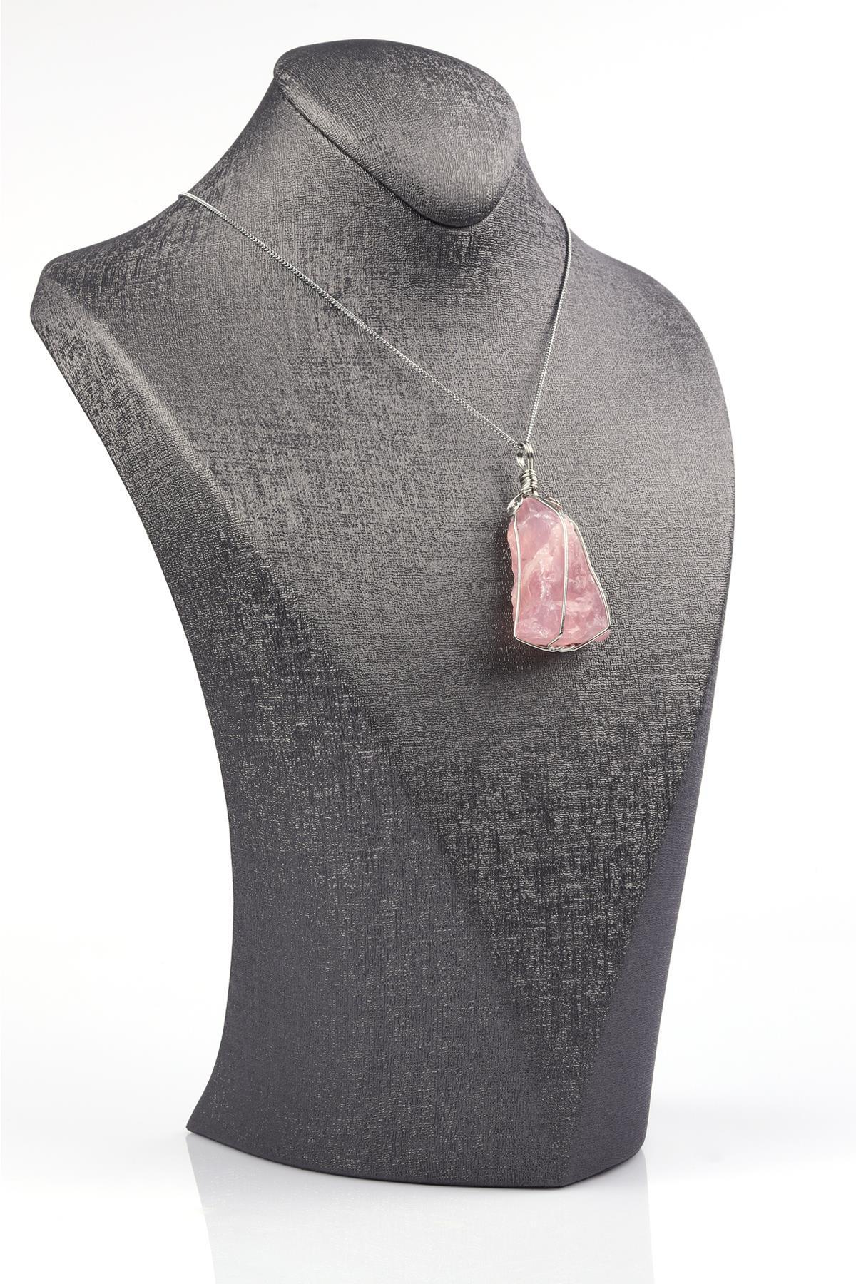 Pembe Kuvars Doğal Taş Tel Sarmalı Kolye