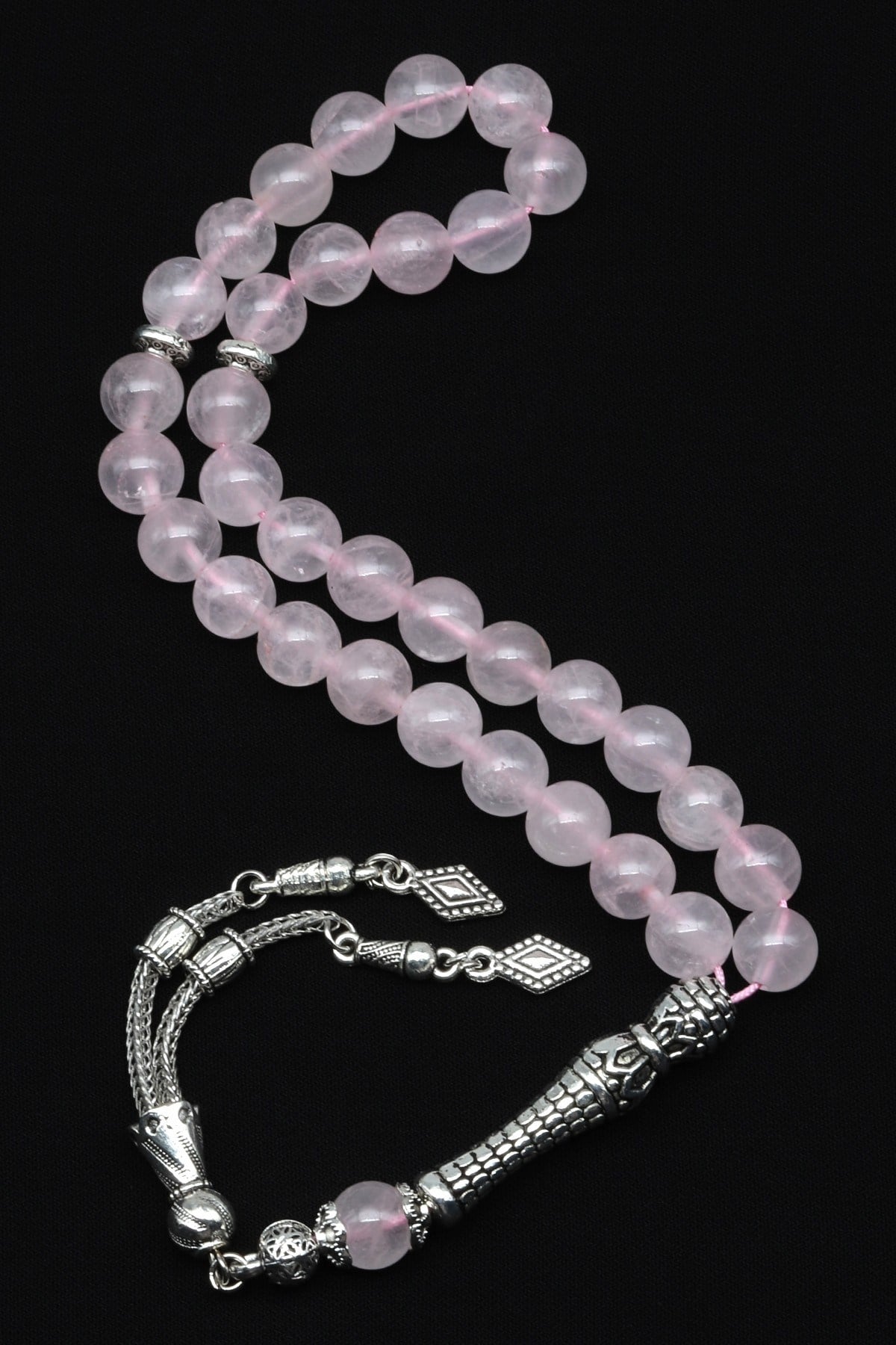 Pembe Kuvars Doğal Taş Tesbih 8 mm Küre Kesim TSB-0585