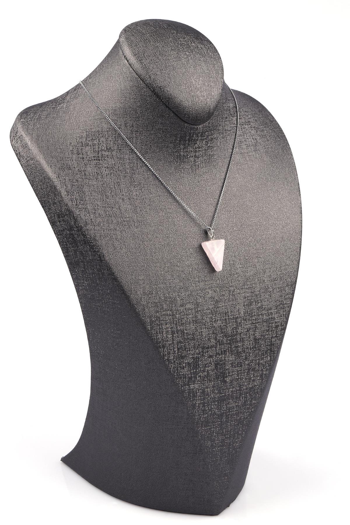 Pembe Kuvars Doğal Taş Üçgen Model Kolye