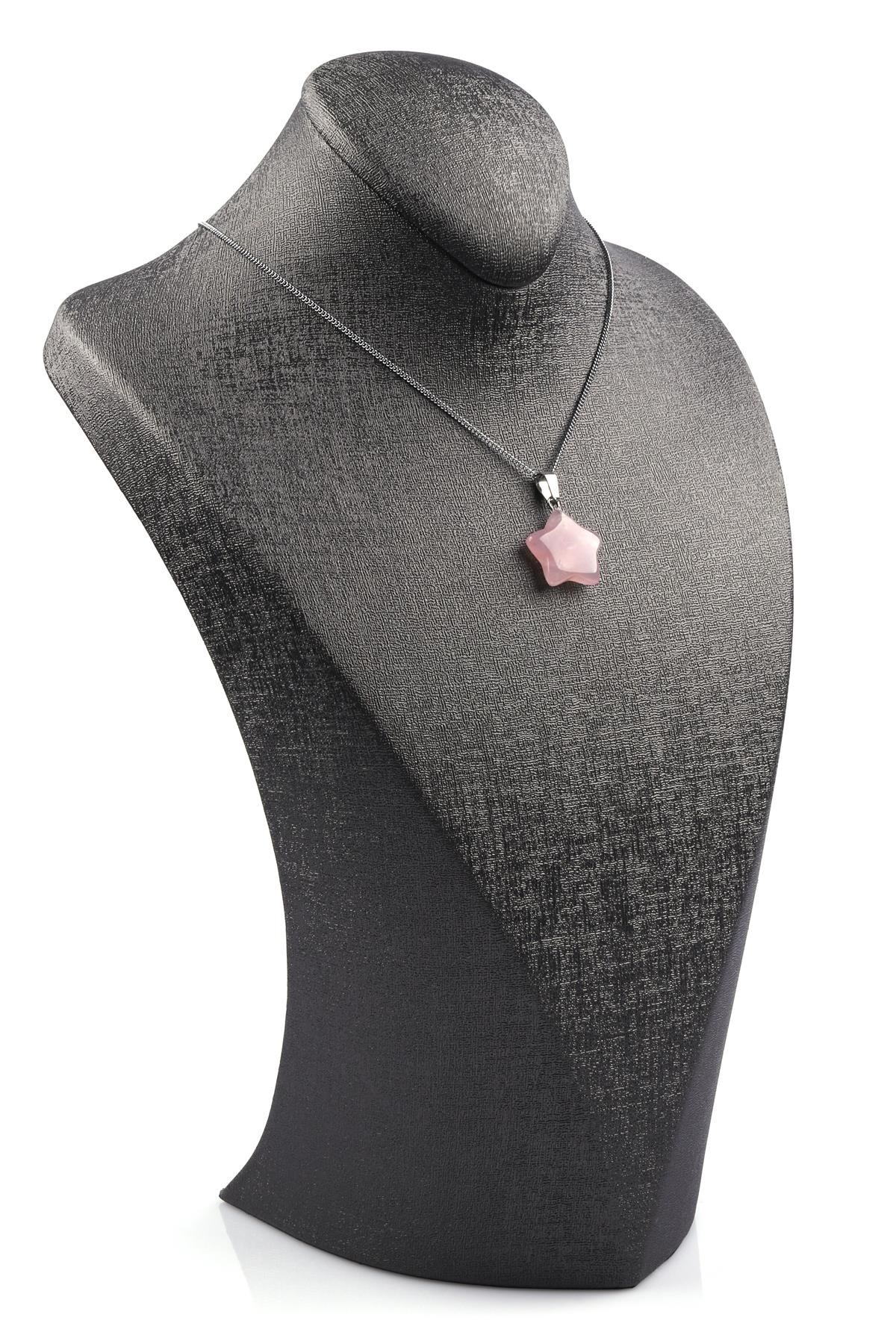 Pembe Kuvars Doğal Taş Yıldız Model Kolye