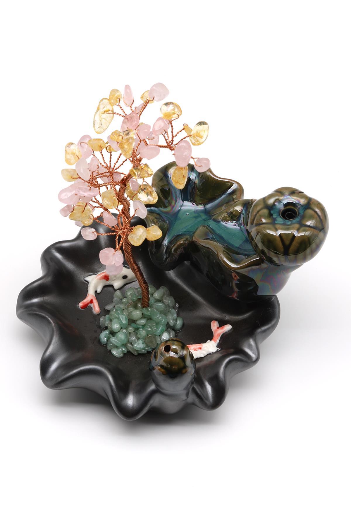 Pembe Kuvars - Sitrin Doğal Taş Ağaçlı Tütsülük