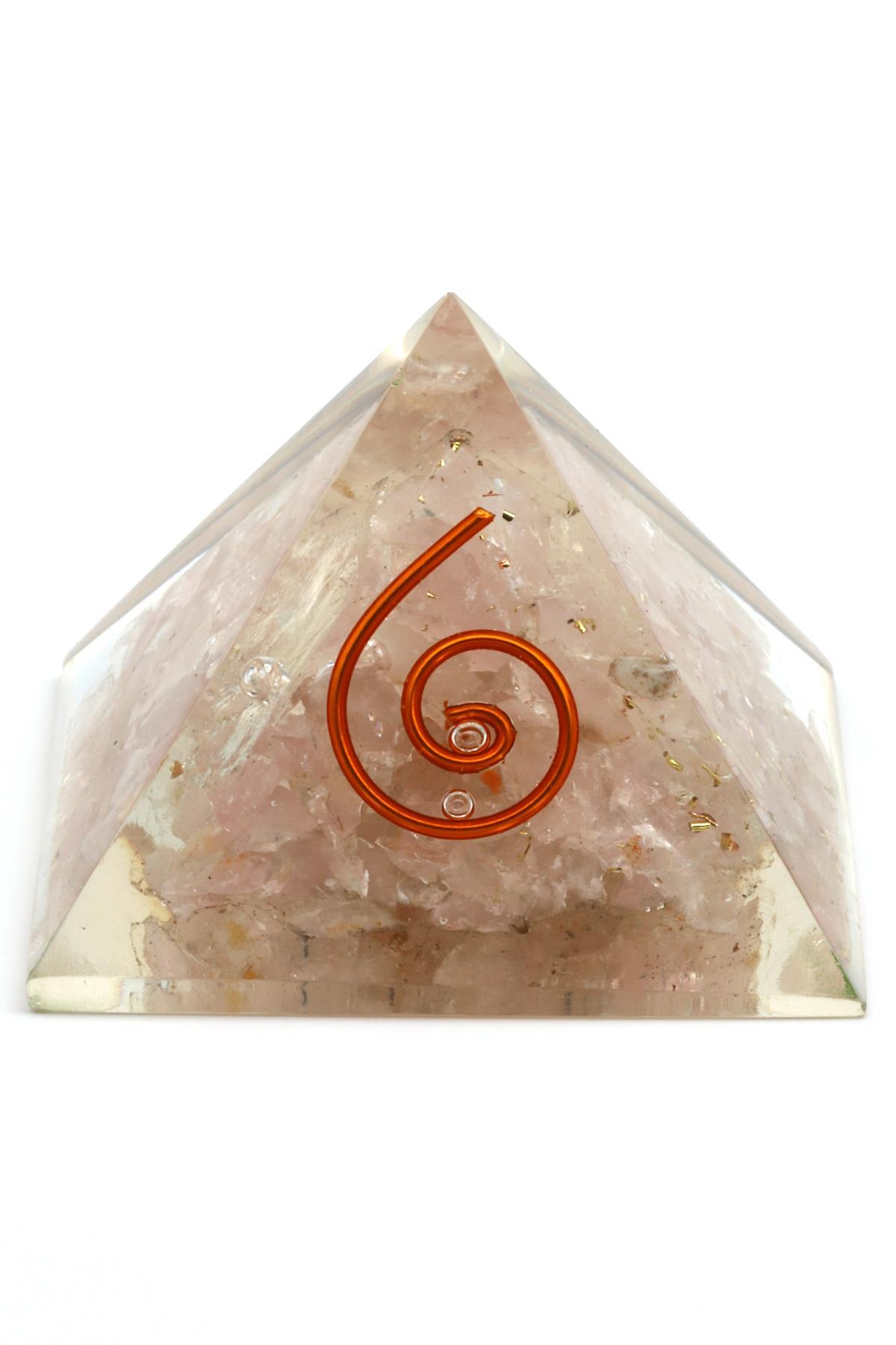 Pembe Kuvars Taşından Orgonit Piramit