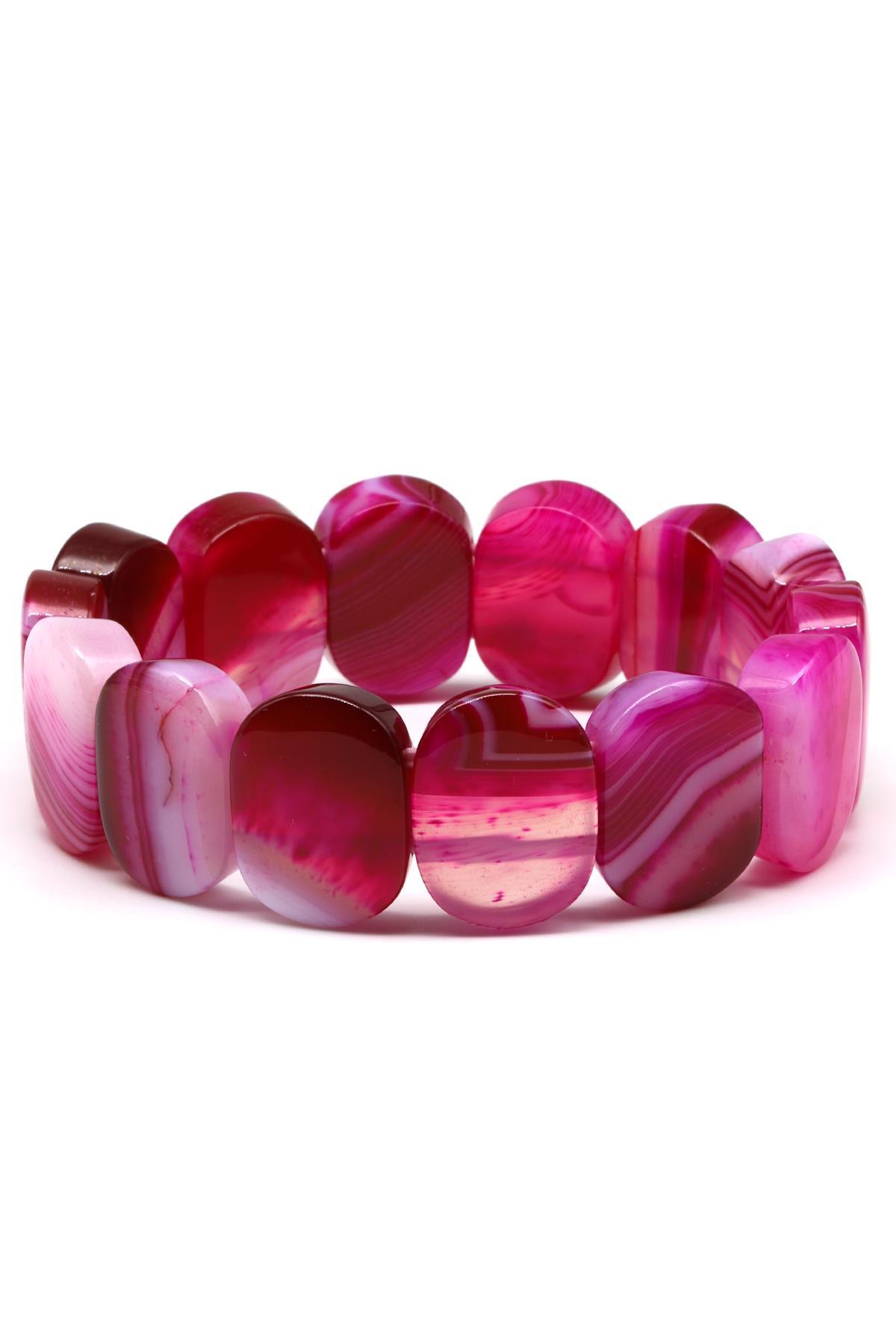 Pembe Madagaskar Akik Doğal Taş Bileklik 15 x 20 mm Özel Kesim