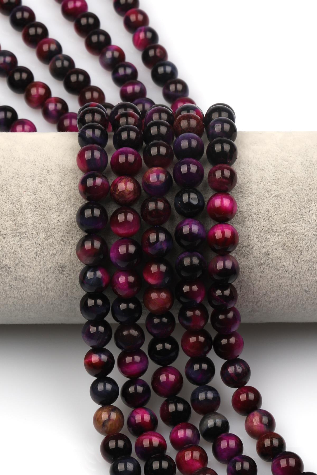 Pembe-Mor Kaplan Gözü Doğaltaş Dizi 8 mm Küre Kesim