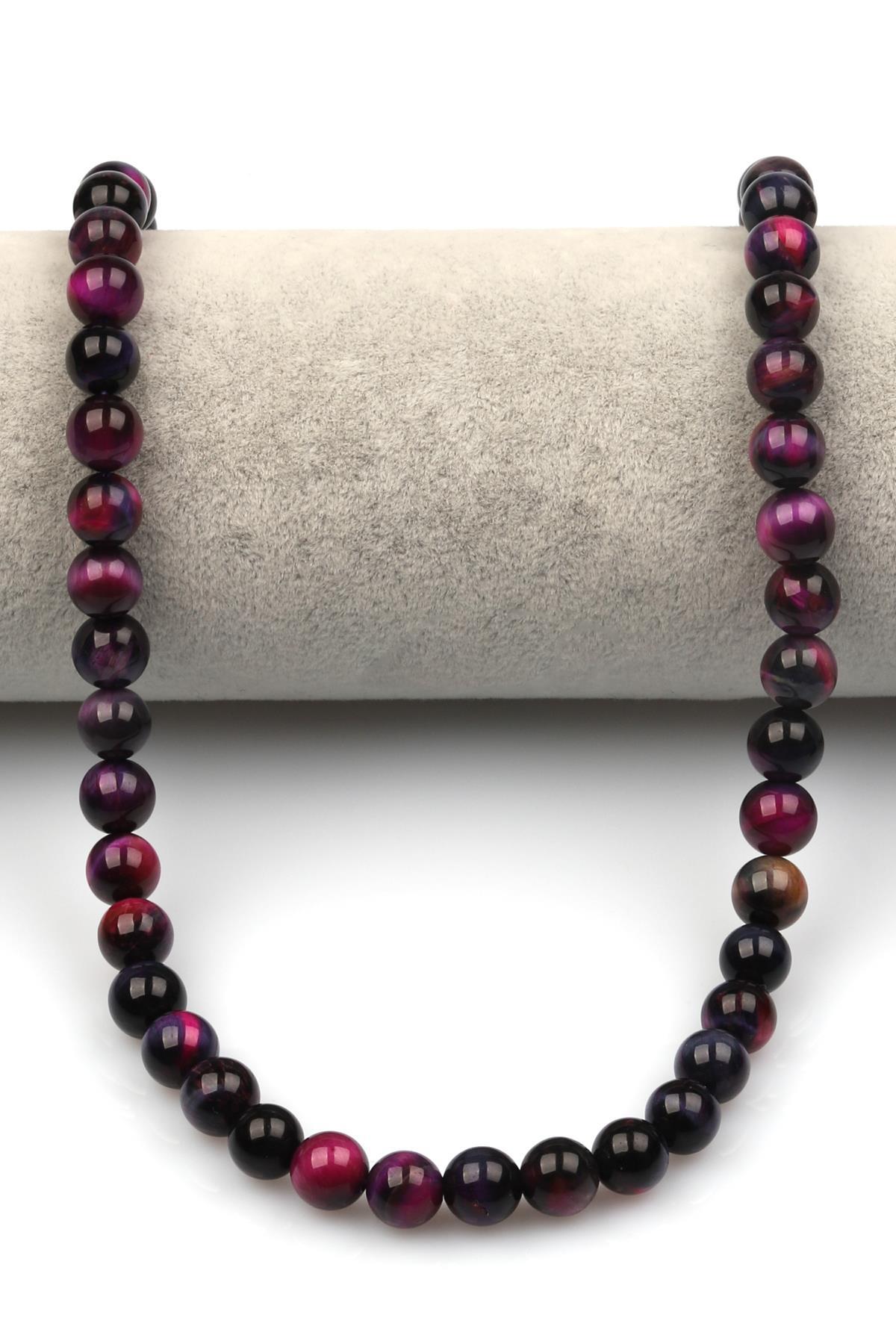 Pembe-Mor Kaplan Gözü Doğaltaş Dizi 8 mm Küre Kesim