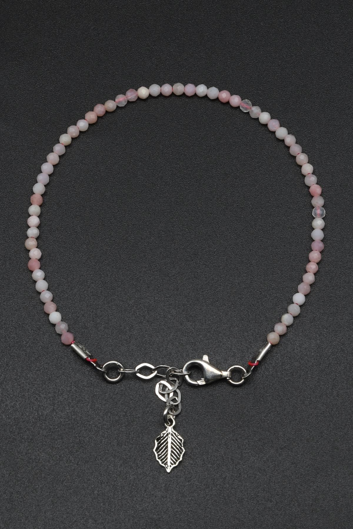 Pembe Opal Doğal Taş 925 Ayar Gümüş Bileklik 