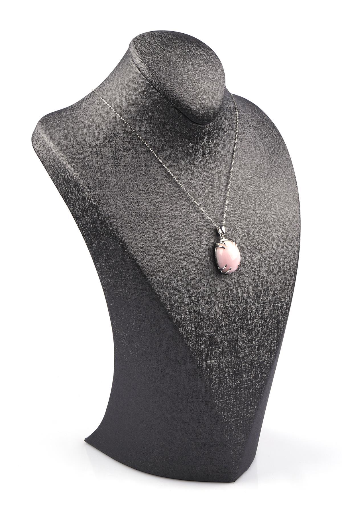 Pembe Opal Doğal Taş 925 Ayar Gümüş Kolye