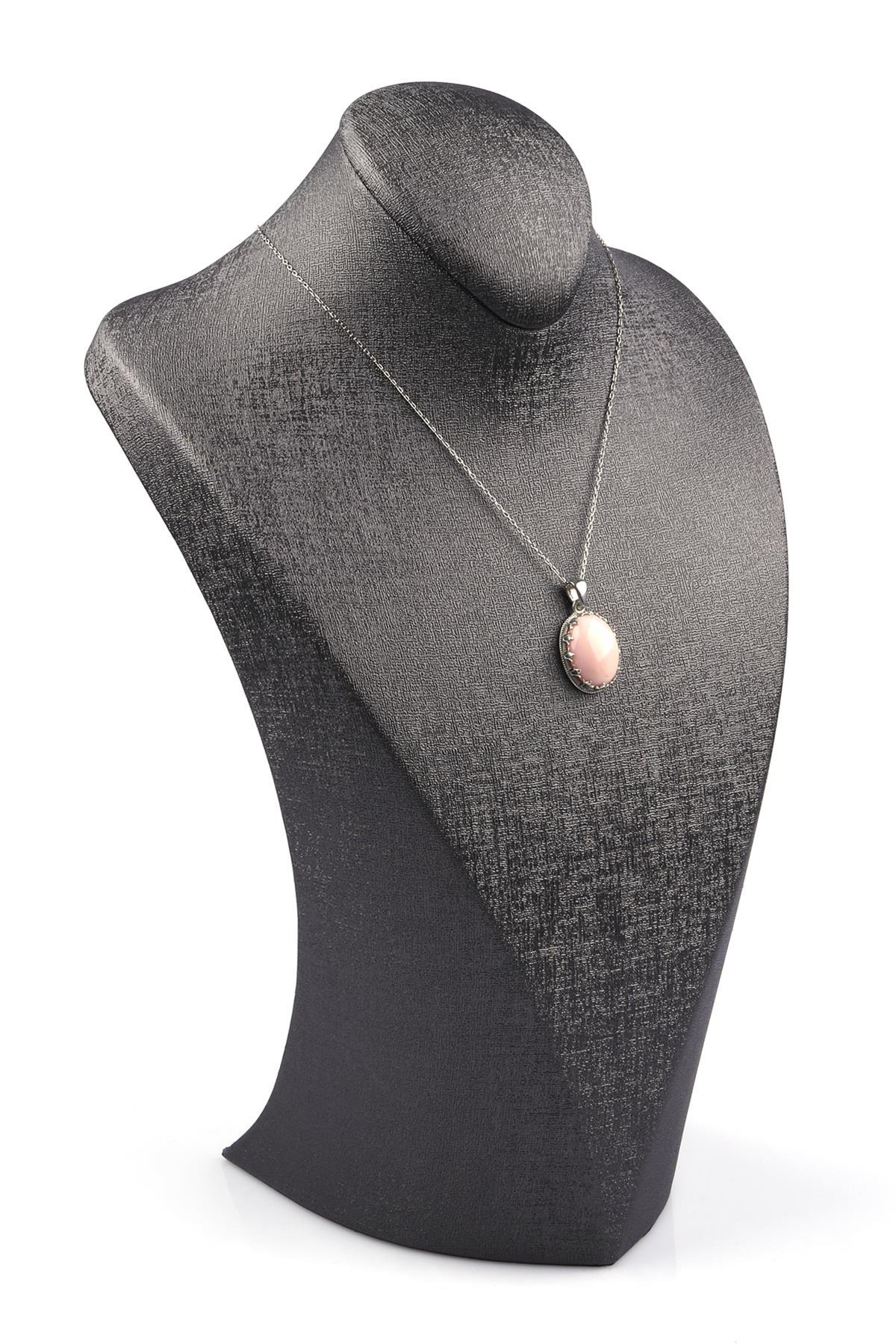 Pembe Opal Doğal Taş 925 Ayar Gümüş Kolye