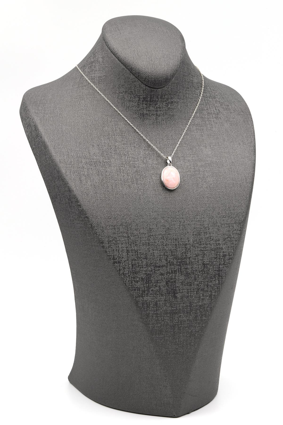 Pembe Opal Doğal Taş 925 Ayar Gümüş Kolye