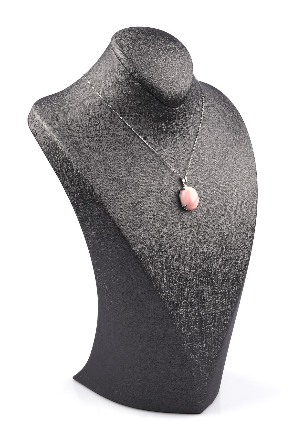 Pembe Opal Doğal Taş 925 Ayar Gümüş Kolye