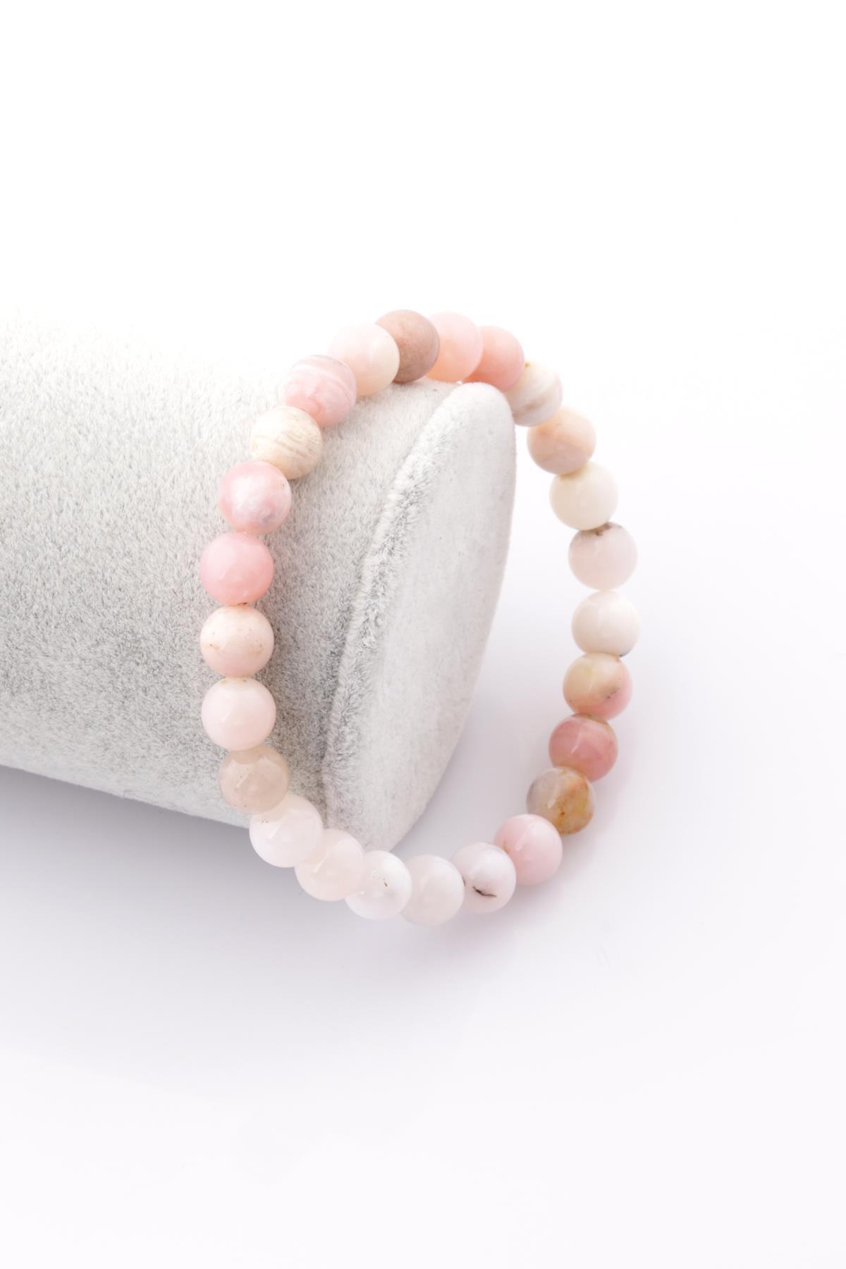 Pembe Opal Doğal Taş Bileklik 8 mm Küre Kesim