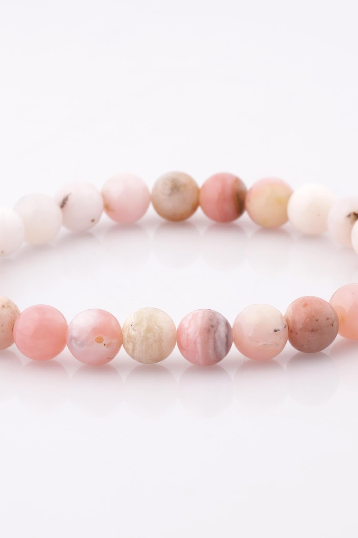 Pembe Opal Doğal Taş Bileklik 8 mm Küre Kesim