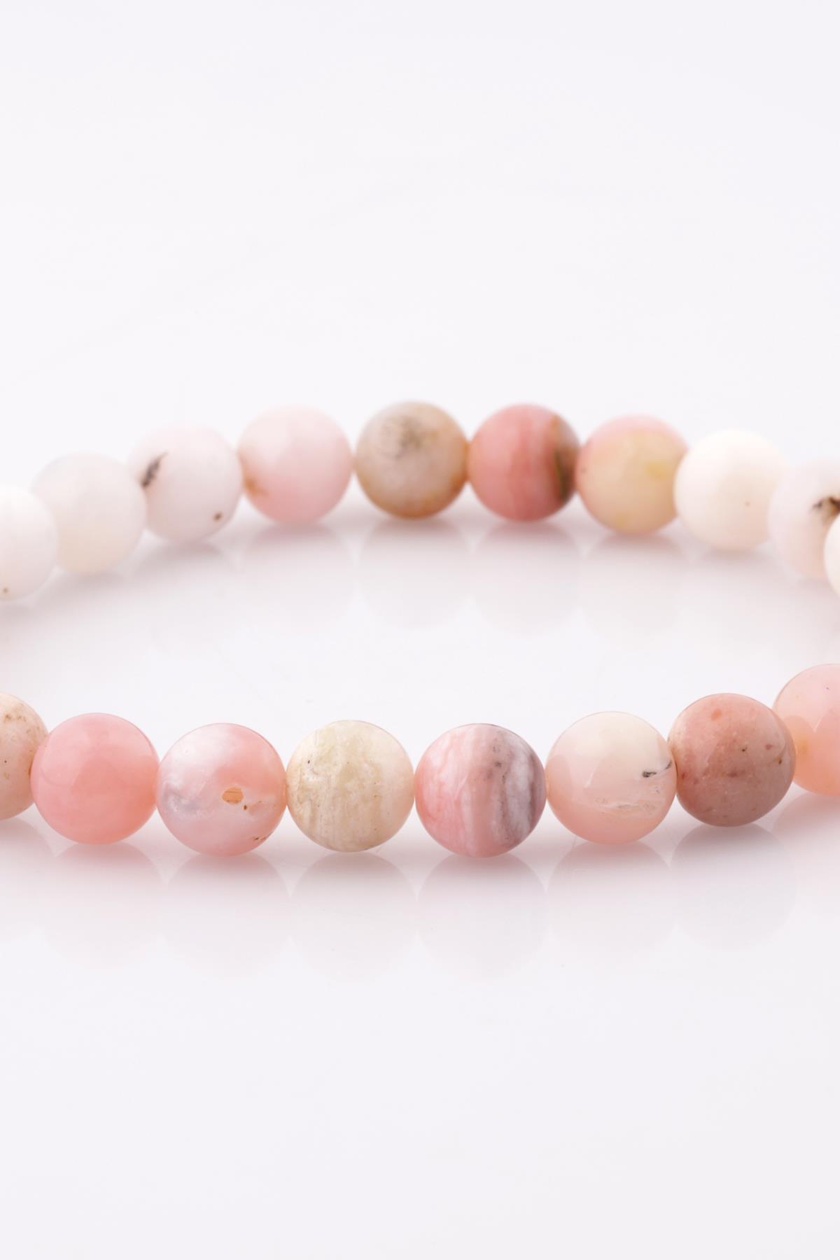 Pembe Opal Doğal Taş Bileklik 8 mm Küre Kesim