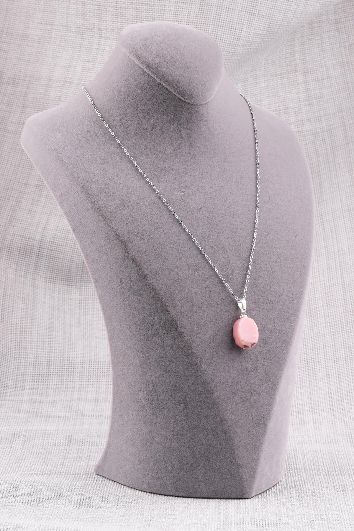 Pembe Opal Doğal Taş Kolye