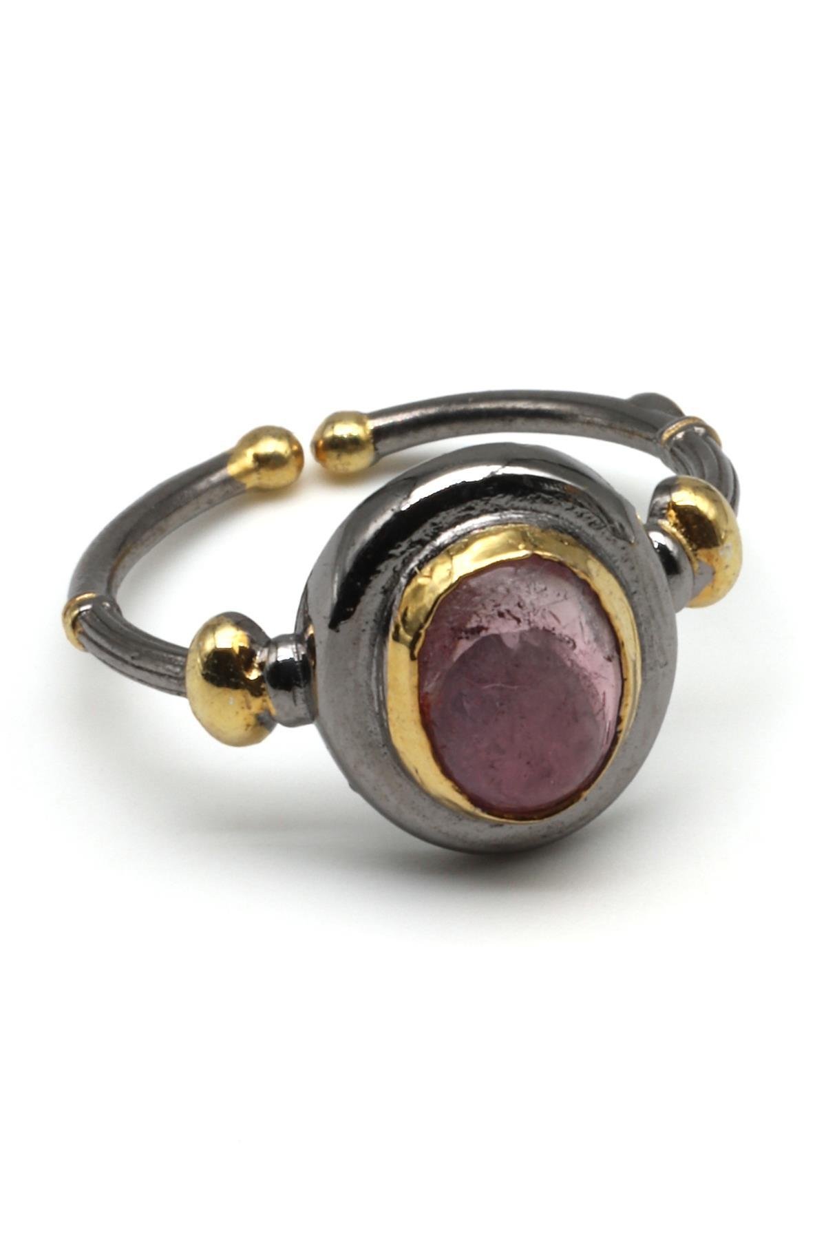 Pembe Turmalin Doğal Taş 925 Ayar Gümüş Ayarlanabilir Yüzük