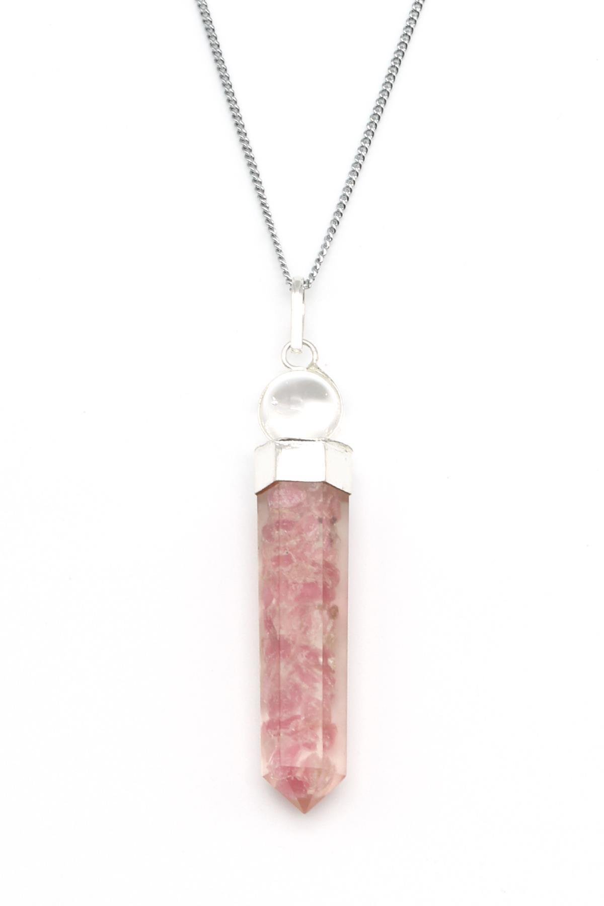 Pembe Turmalin Doğal Taş Orgonit Kolye