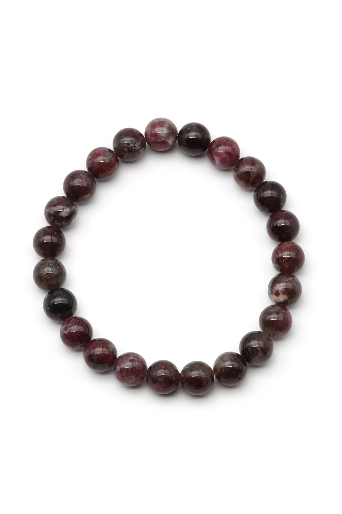 Pembe Turmalin (Rubelit) Doğal Taş Bileklik 8 mm Küre Kesim