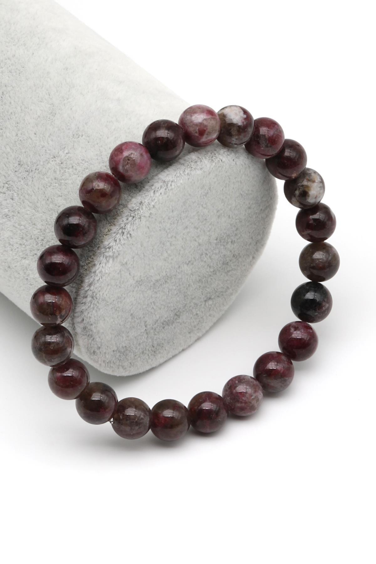 Pembe Turmalin (Rubelit) Doğal Taş Bileklik 8 mm Küre Kesim