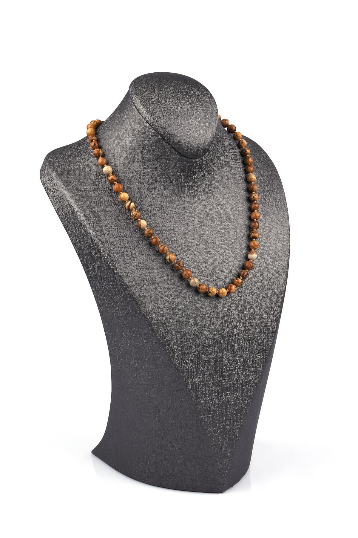 Picture Jasper Doğal Taş 6 mm Düğümlü Kolye