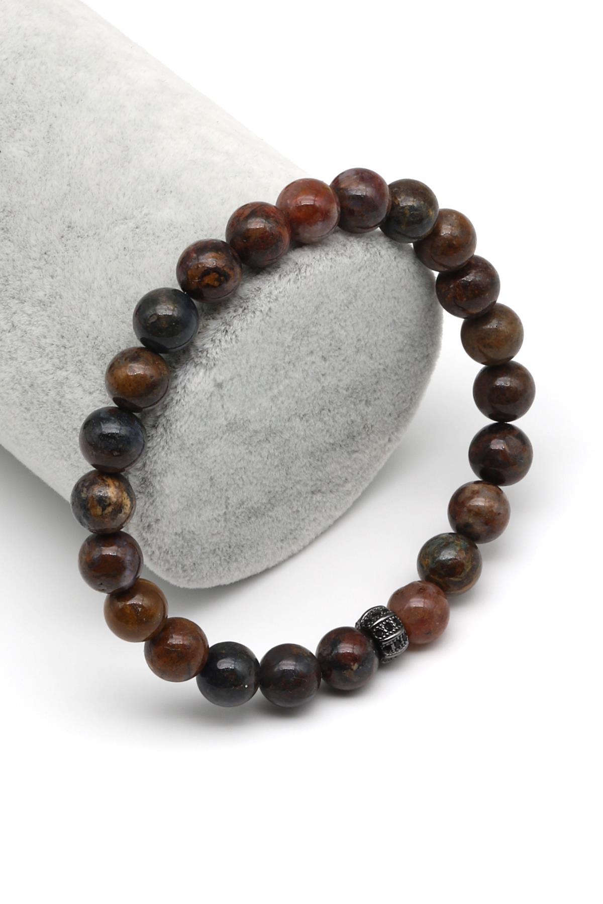 Pietersit Doğal Taş Zirkon Aparatlı Bileklik 8 mm Küre Kesim