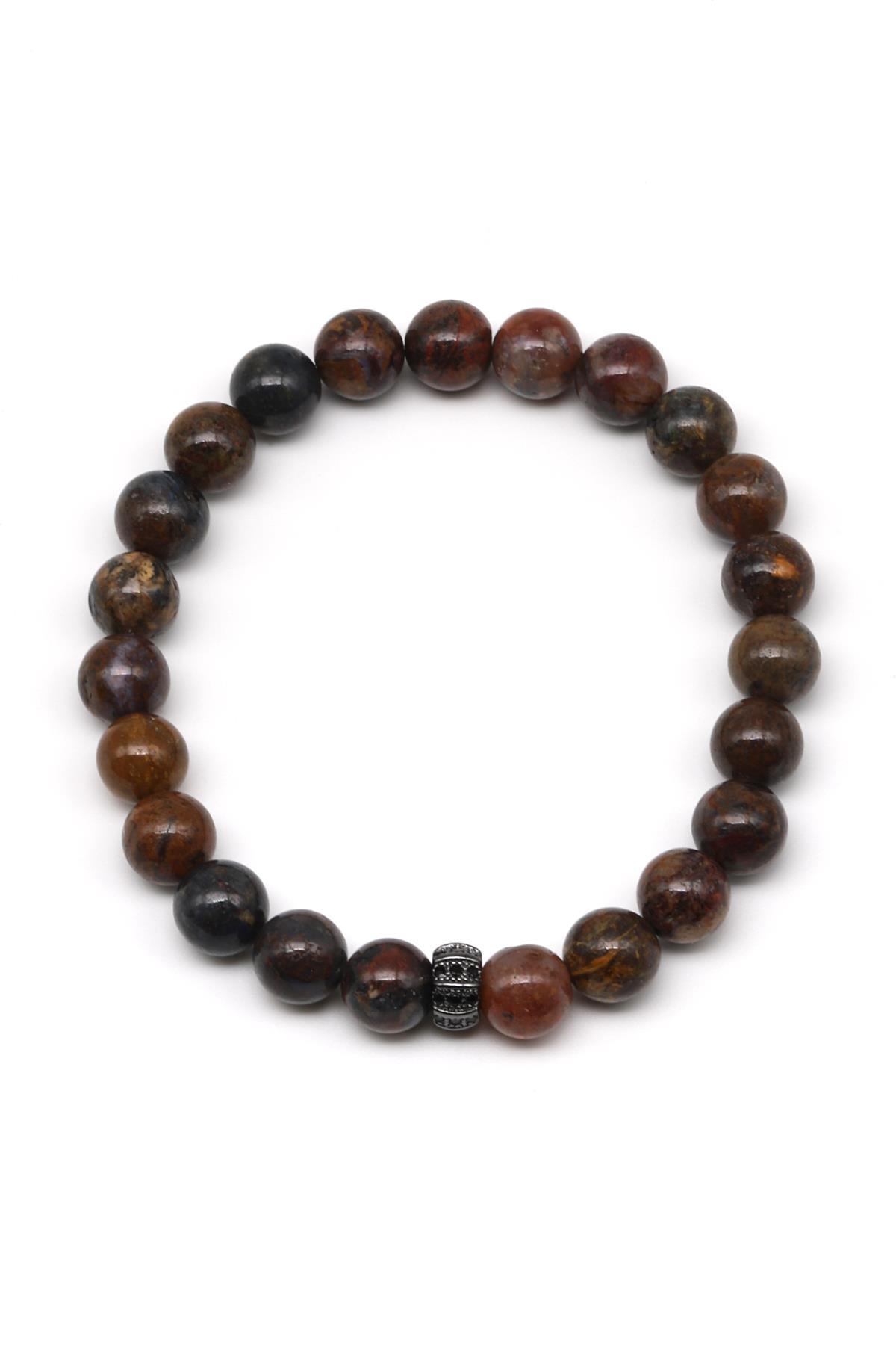 Pietersit Doğal Taş Zirkon Aparatlı Bileklik 8 mm Küre Kesim