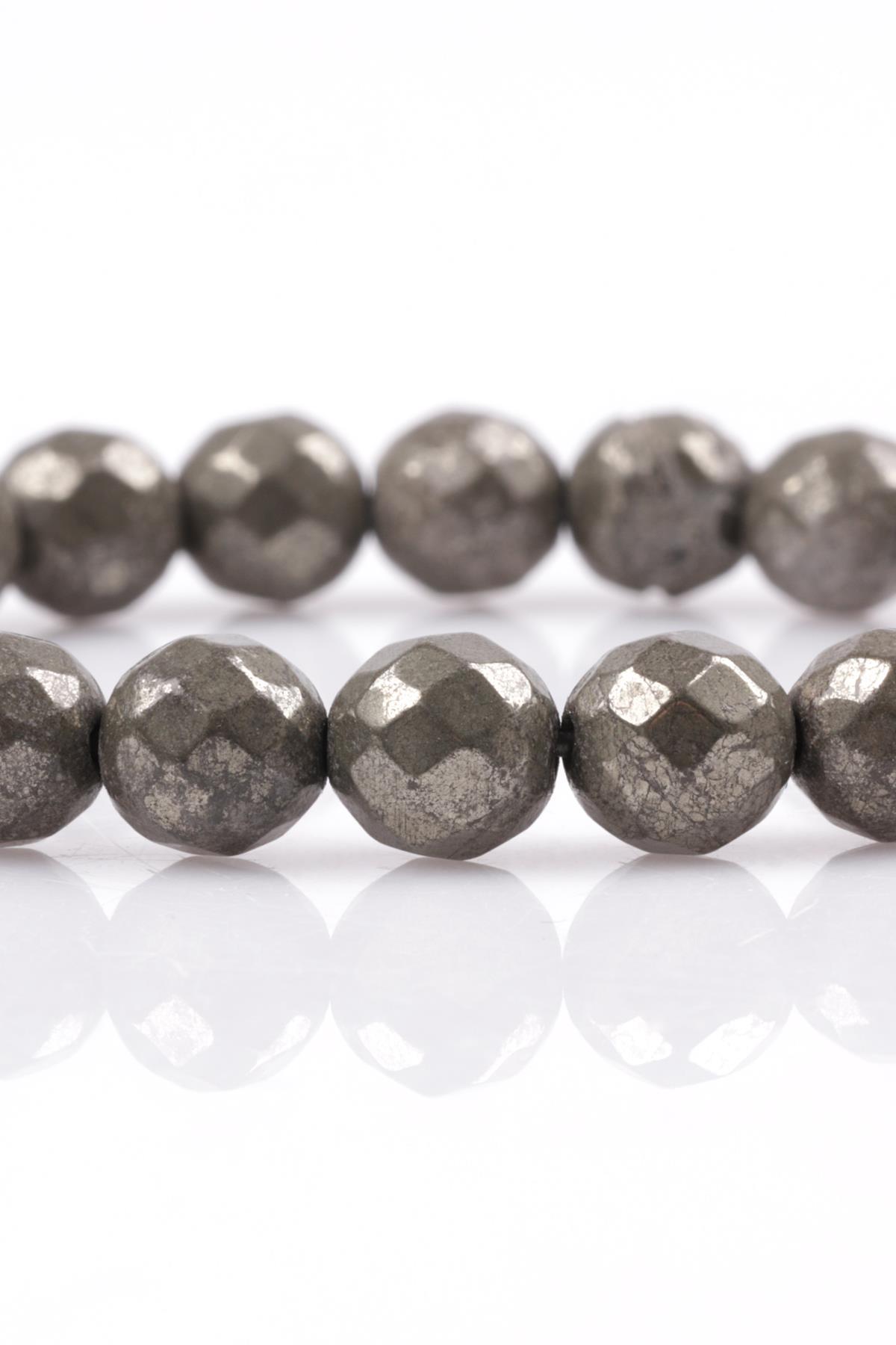 Pirit Doğal Taş Bileklik 8 mm Fasetli Küre Kesim
