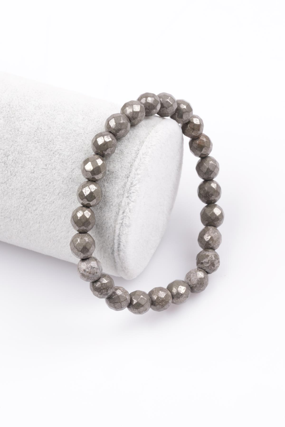 Pirit Doğal Taş Bileklik 8 mm Fasetli Küre Kesim