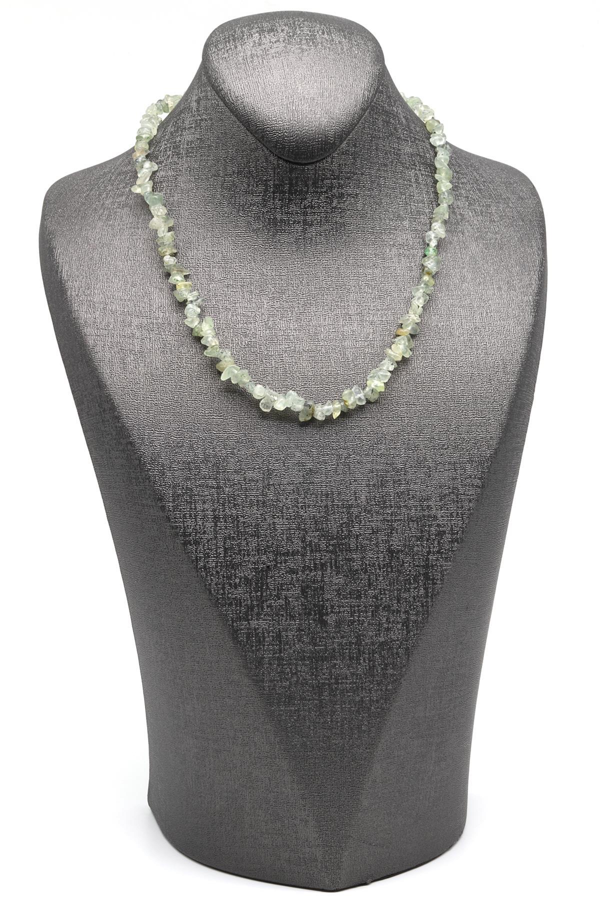 Prehnite ( Çelik Klipsli ) Doğal Taş Kırıktaş Kolye 