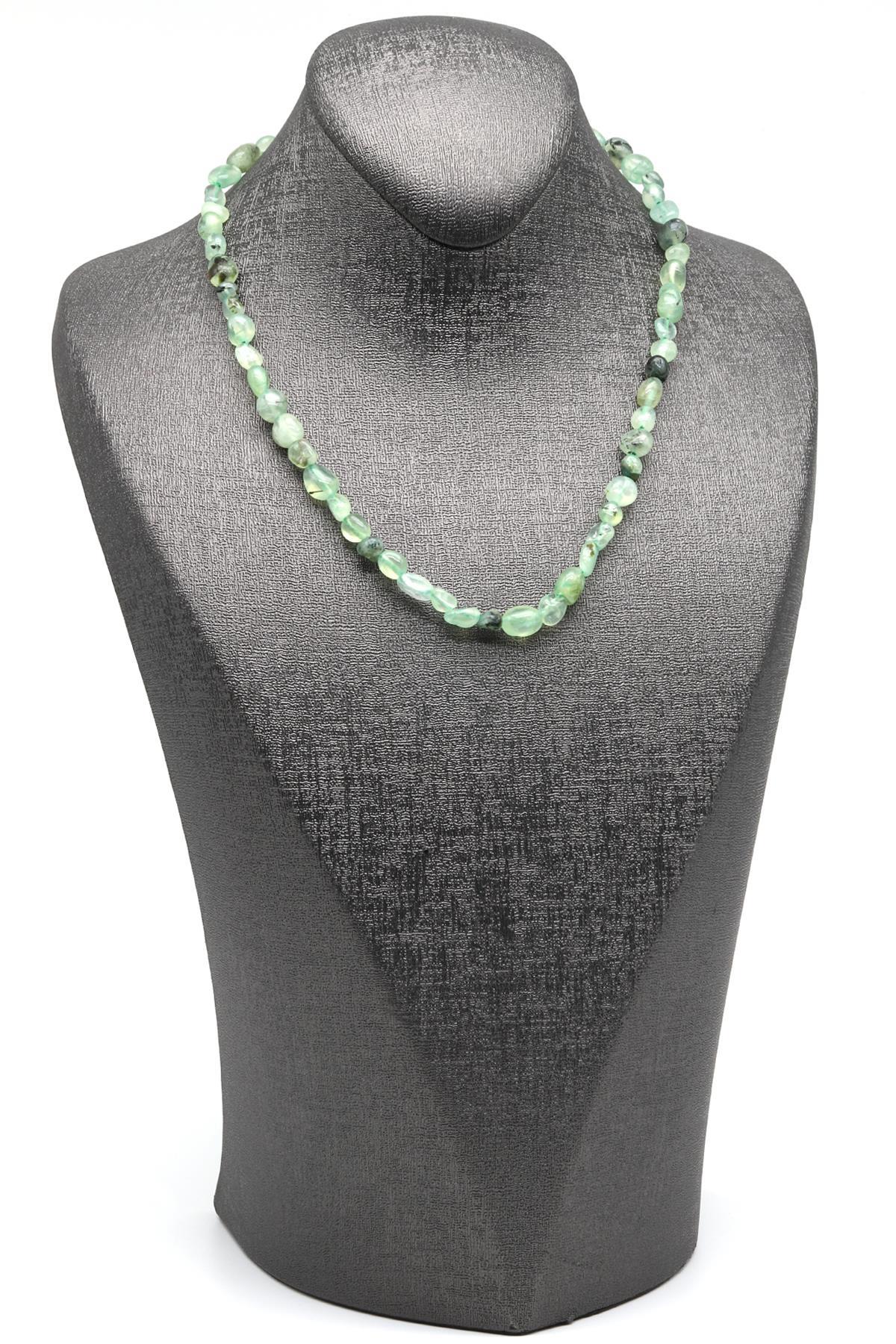 Prehnite ( Çelik Klipsli ) Doğal Taş Kolye Mercimek Kesim