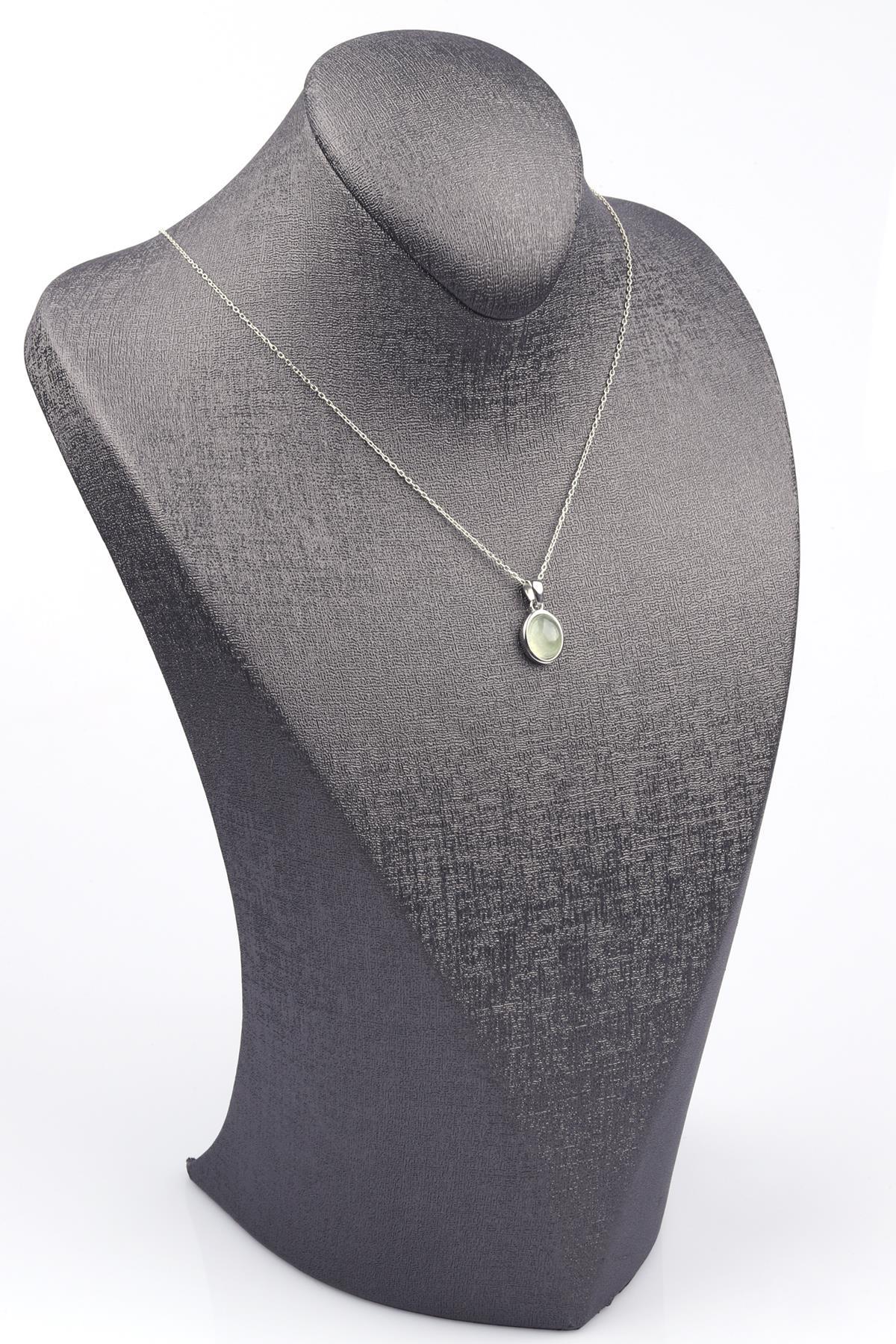 Prehnite Doğal Taş 925 Ayar Gümüş Kolye