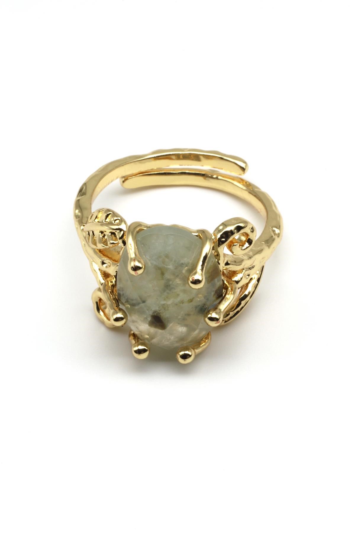 Prehnite Doğal Taş Ayarlanabilir Gold Renk Yüzük