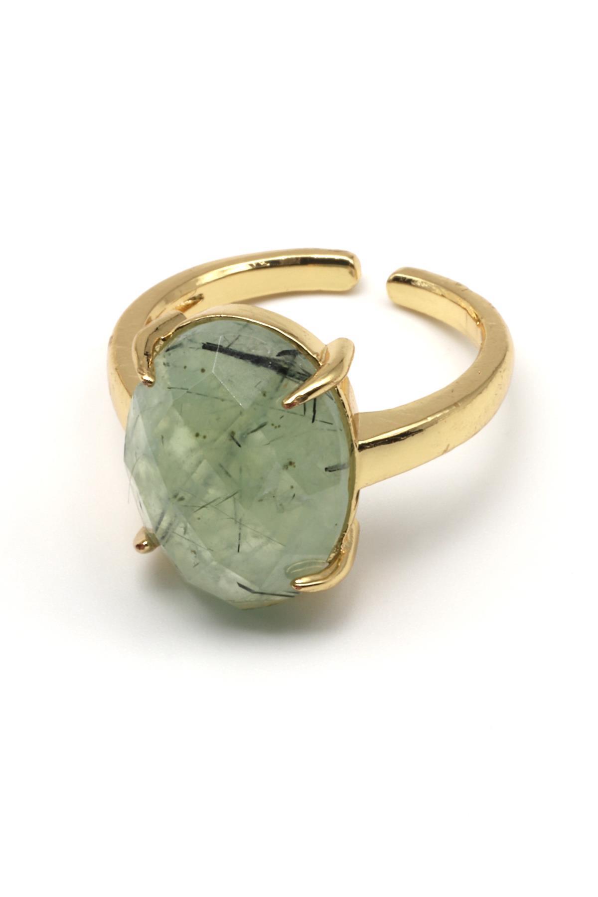Prehnite Doğal Taş Ayarlanabilir Gold Renk Yüzük