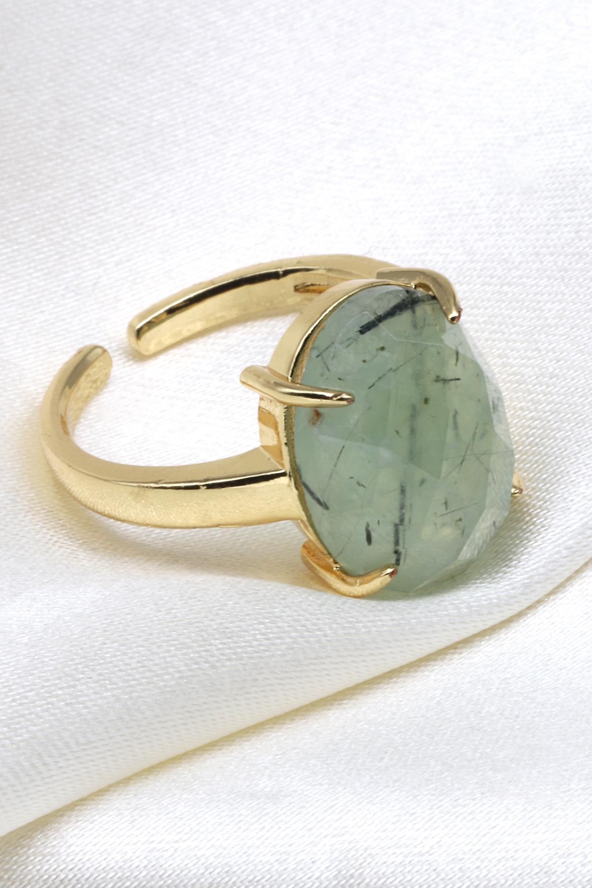 Prehnite Doğal Taş Ayarlanabilir Gold Renk Yüzük