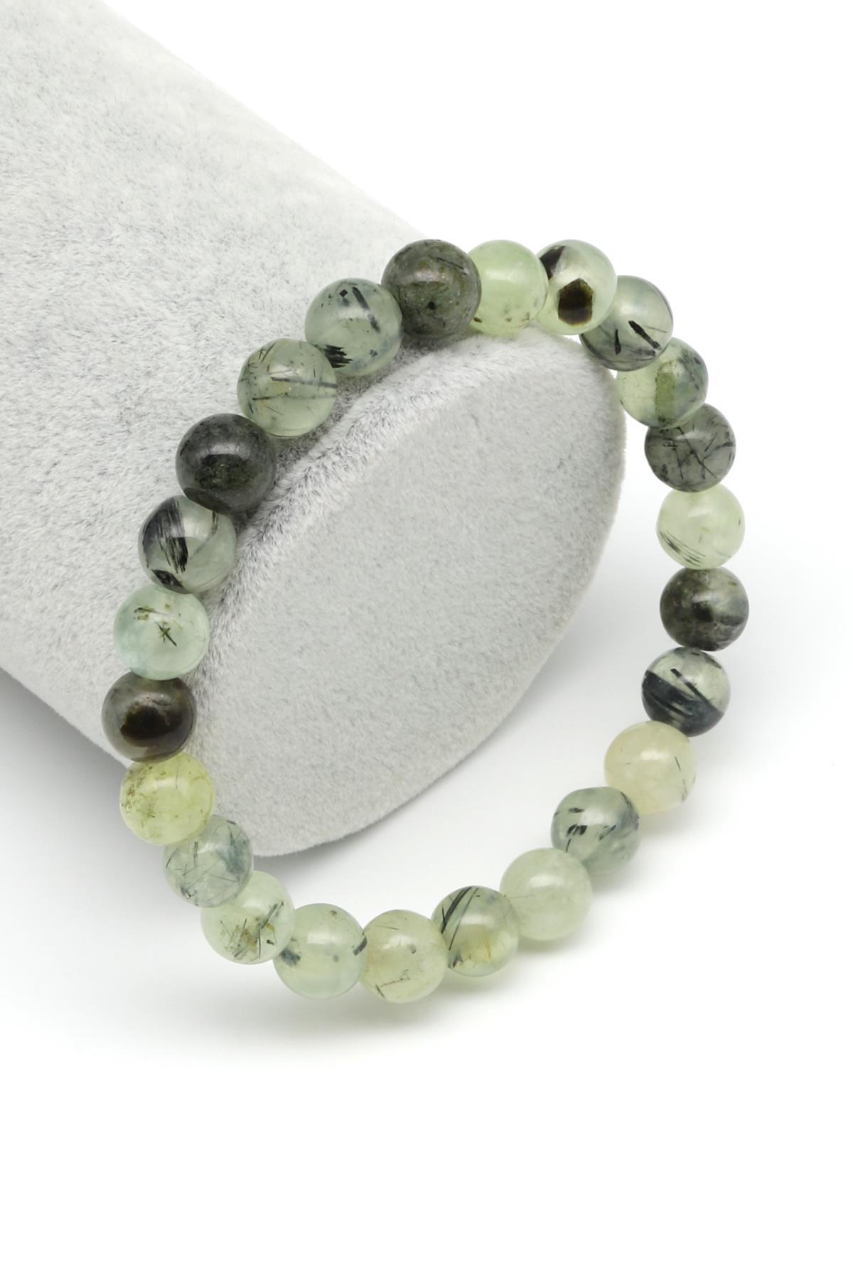 Prehnite Doğal Taş Bileklik 8 mm Küre Kesim