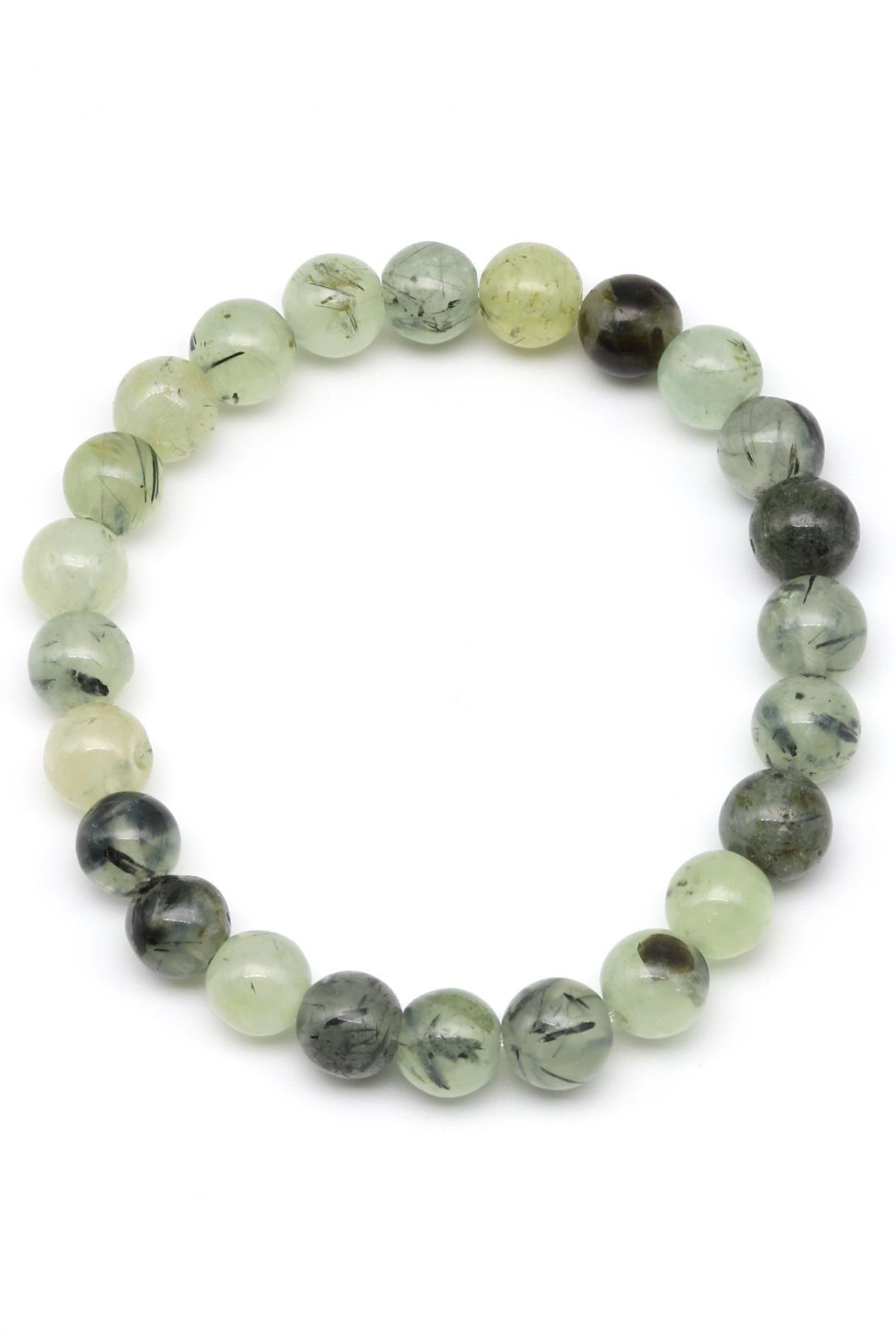Prehnite Doğal Taş Bileklik 8 mm Küre Kesim