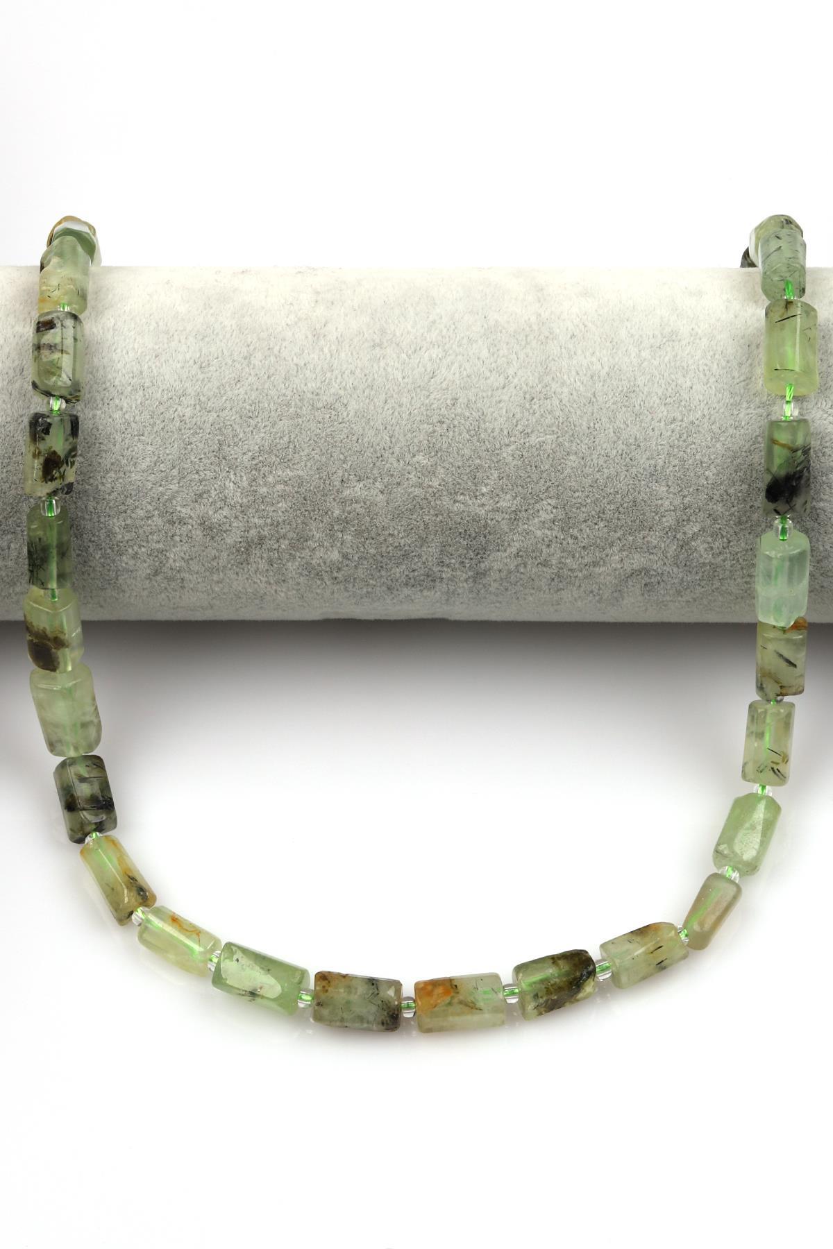 Prehnite Doğal Taş Dizi 7 x 12 mm Boru Kesim