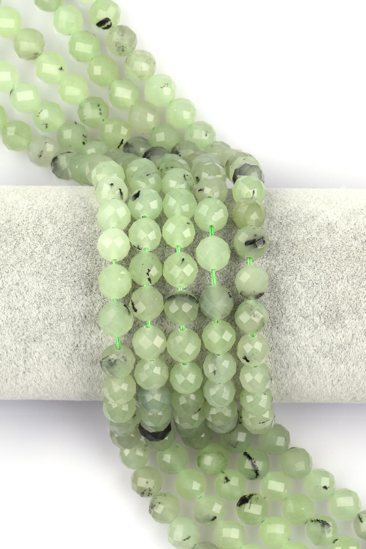 Prehnite Doğal Taş Dizi 8 mm Fasetli Küre Kesim