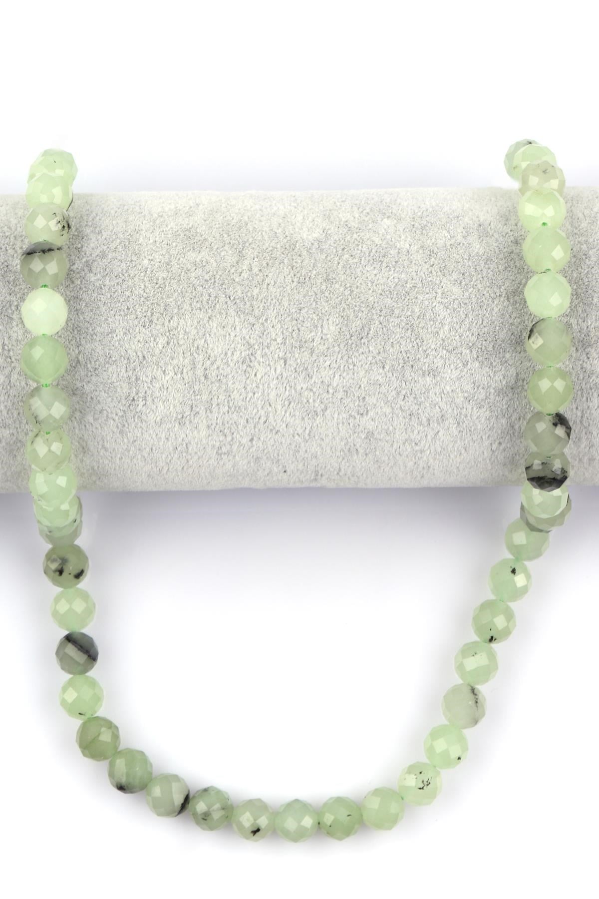 Prehnite Doğal Taş Dizi 8 mm Fasetli Küre Kesim