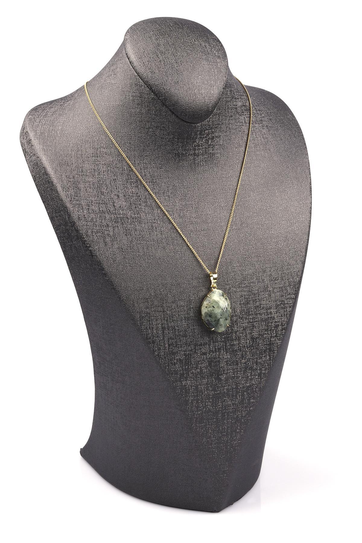 Prehnite Doğal Taş Gold Renkli Kolye