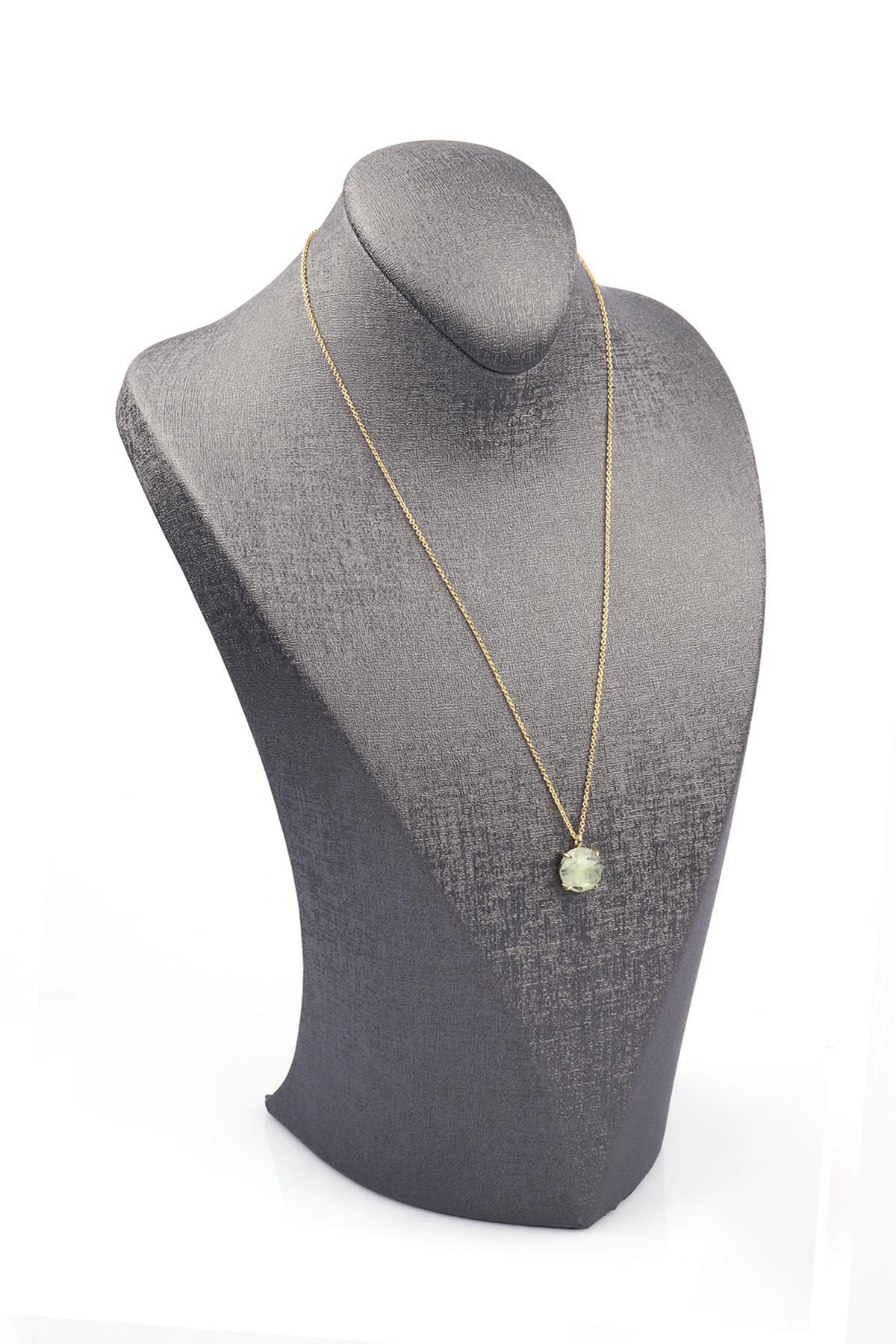 Prehnite Doğal Taş Gold Renkli Kolye