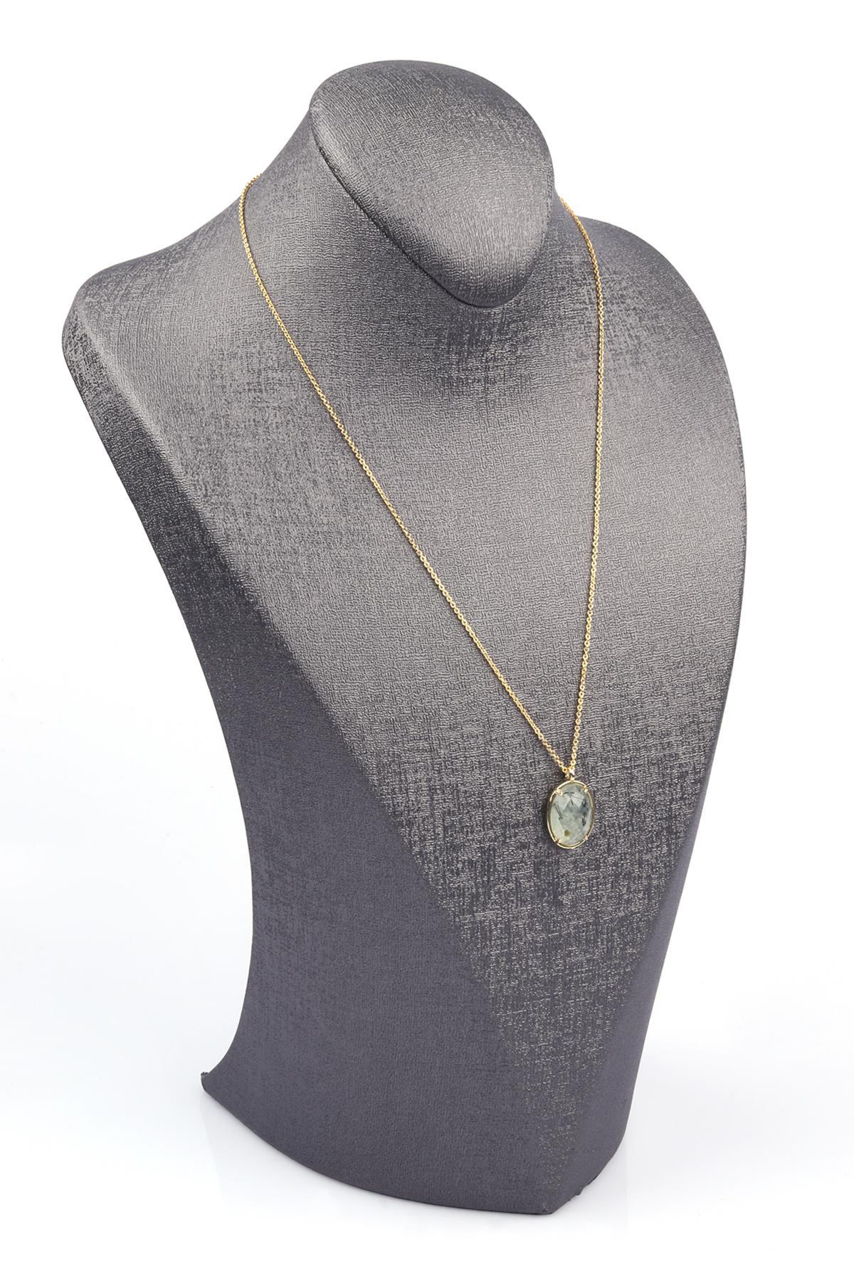 Prehnite Doğal Taş Gold Renkli Kolye