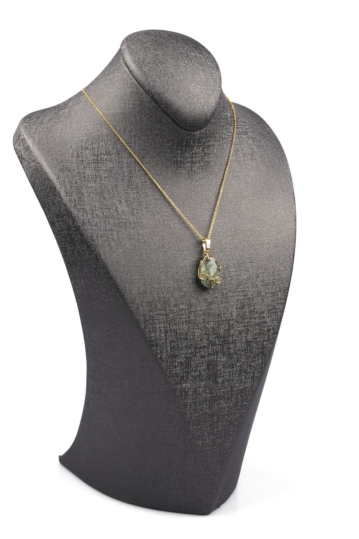 Prehnite Doğal Taş Gold Renkli Kolye