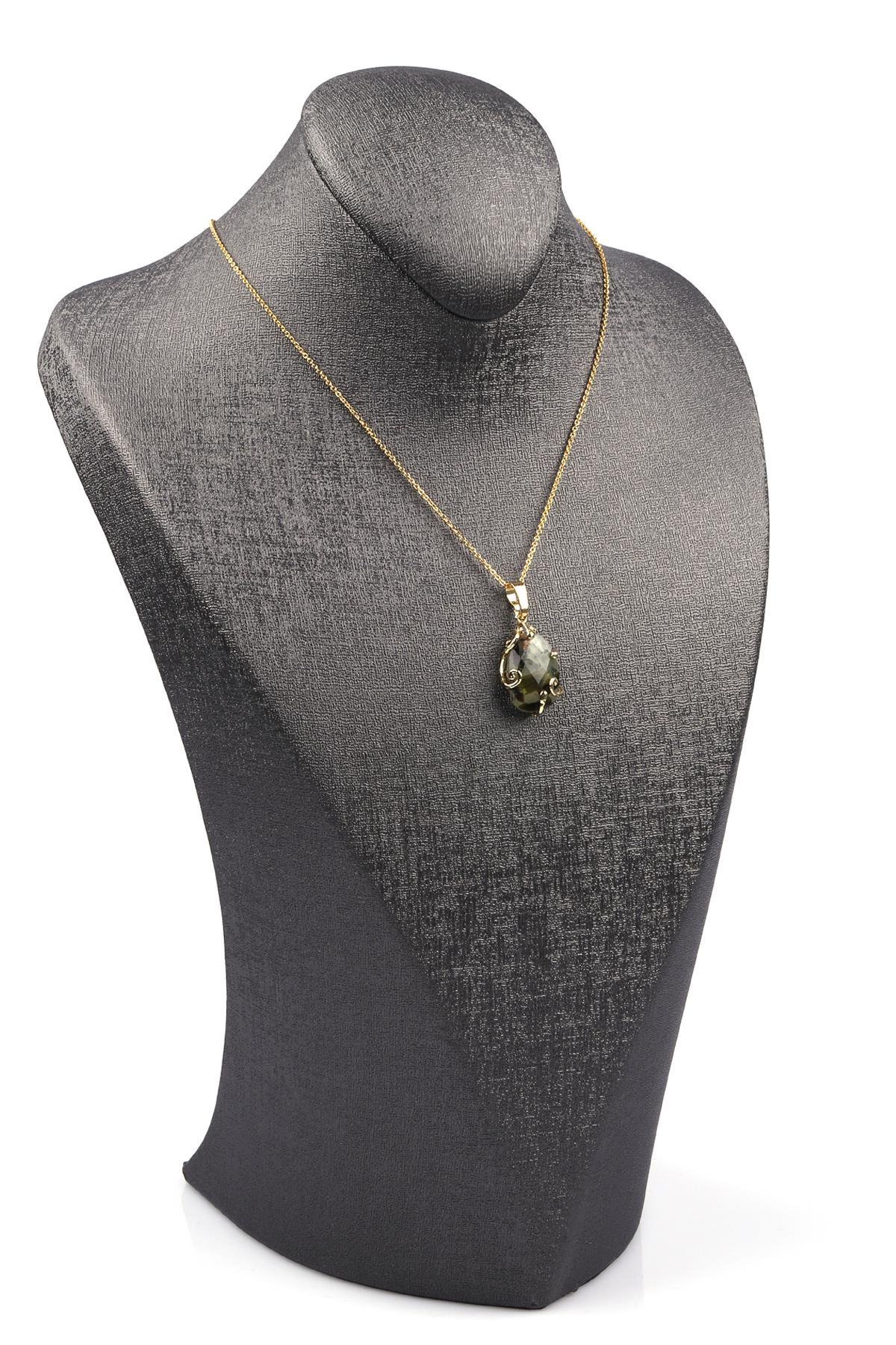 Prehnite Doğal Taş Gold Renkli Kolye