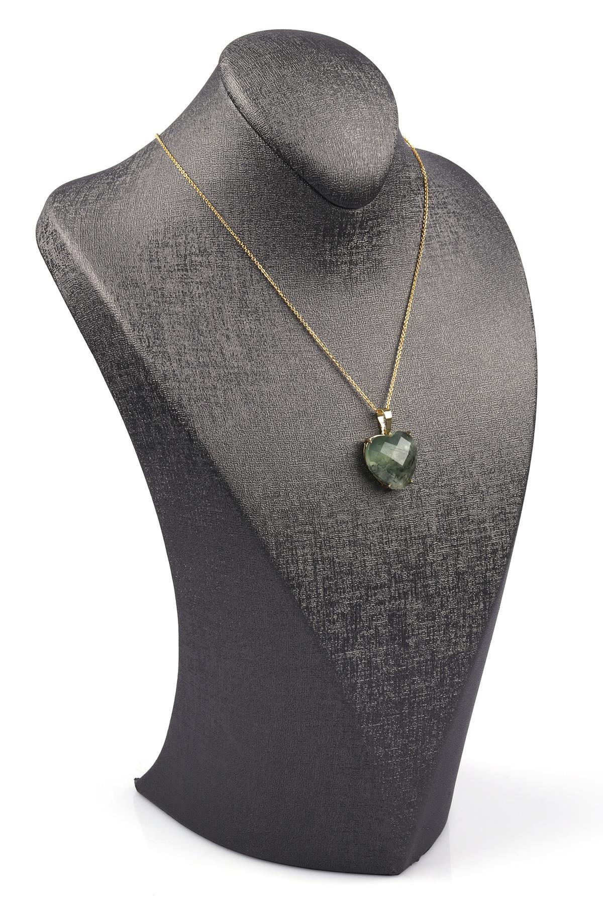 Prehnite Doğal Taş Gold Renkli Kolye